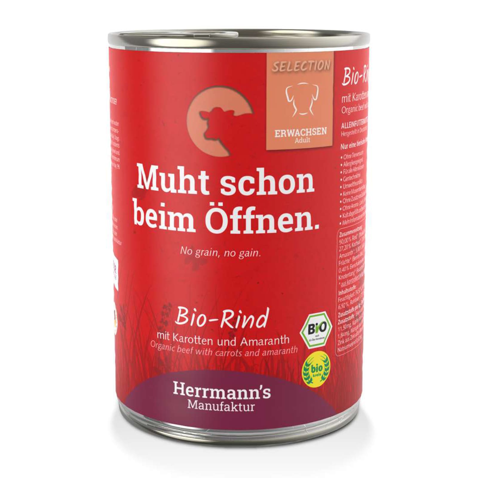 Schmale Hundefutter Dose, lila Etikett, Rind