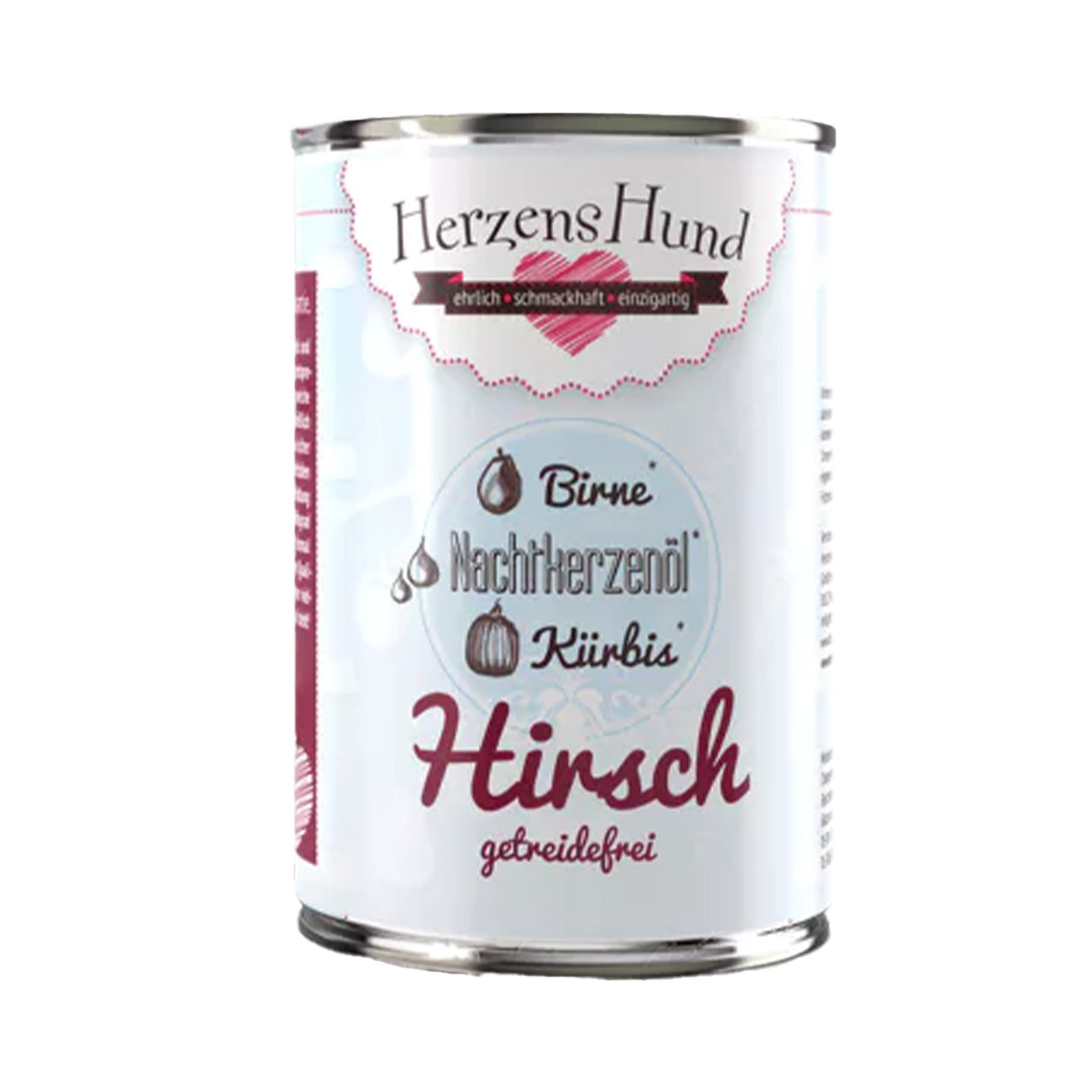 Herzenshund Hirsch-Getreidefrei 400g Kleine Dose getreidefreies Hundefutter mit Hirsch von Herzenshund in einer blauen Dose