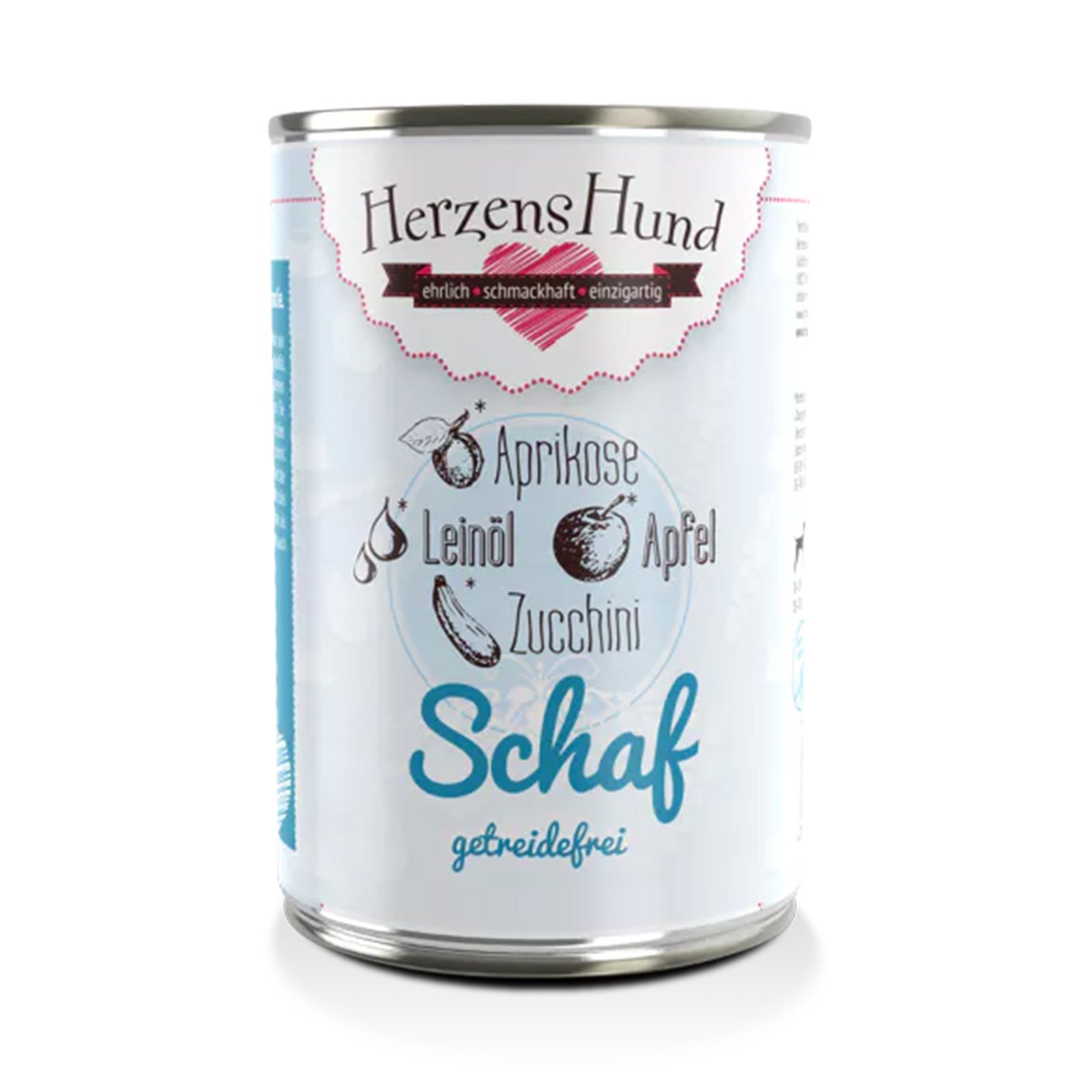 Herzenshund Schaf-Getreidefrei 400g Kleine Dose getreidefreies Hundefutter mit Schaf von Herzenshund in einer blauen Dose