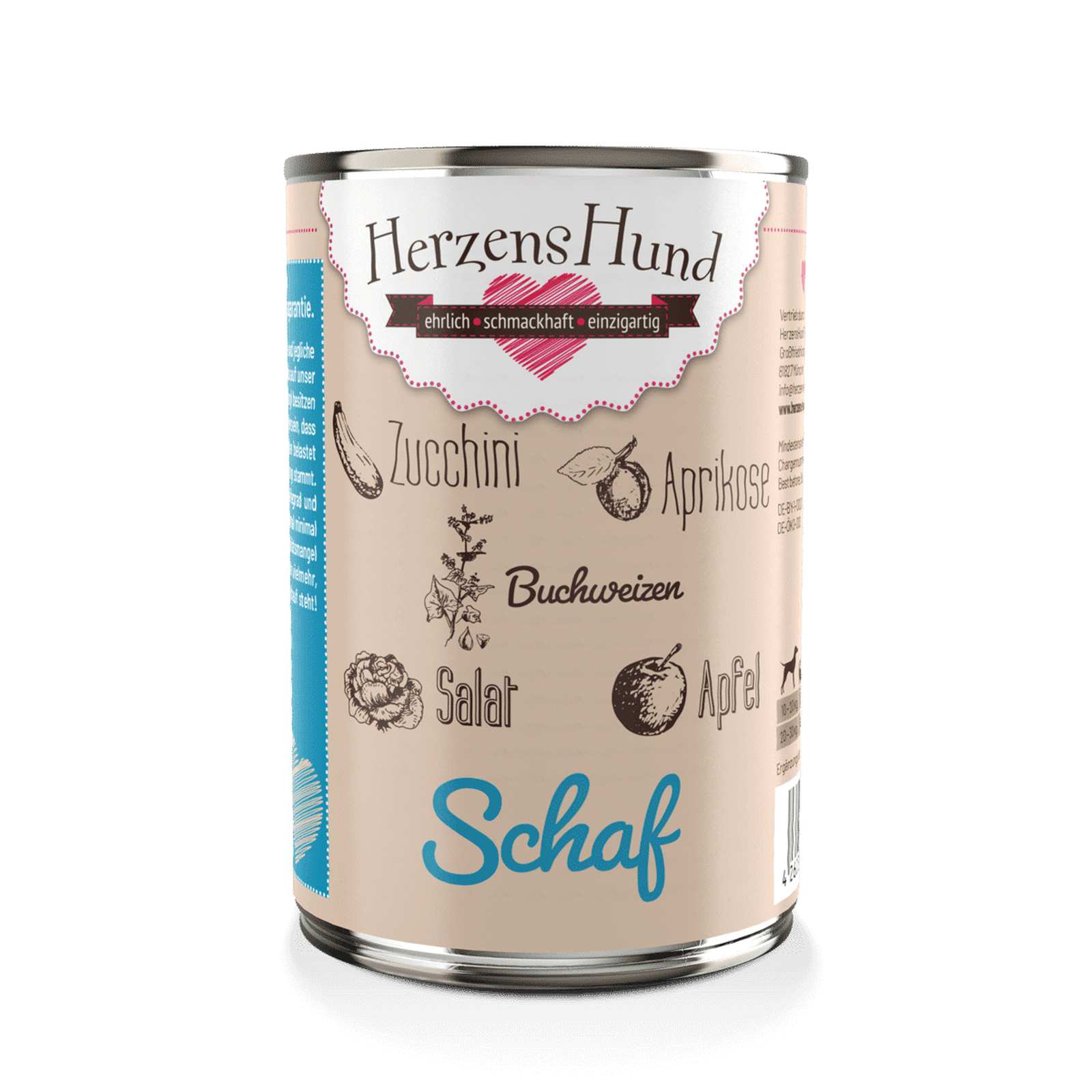 Schmale Dose mit beigem Etikett