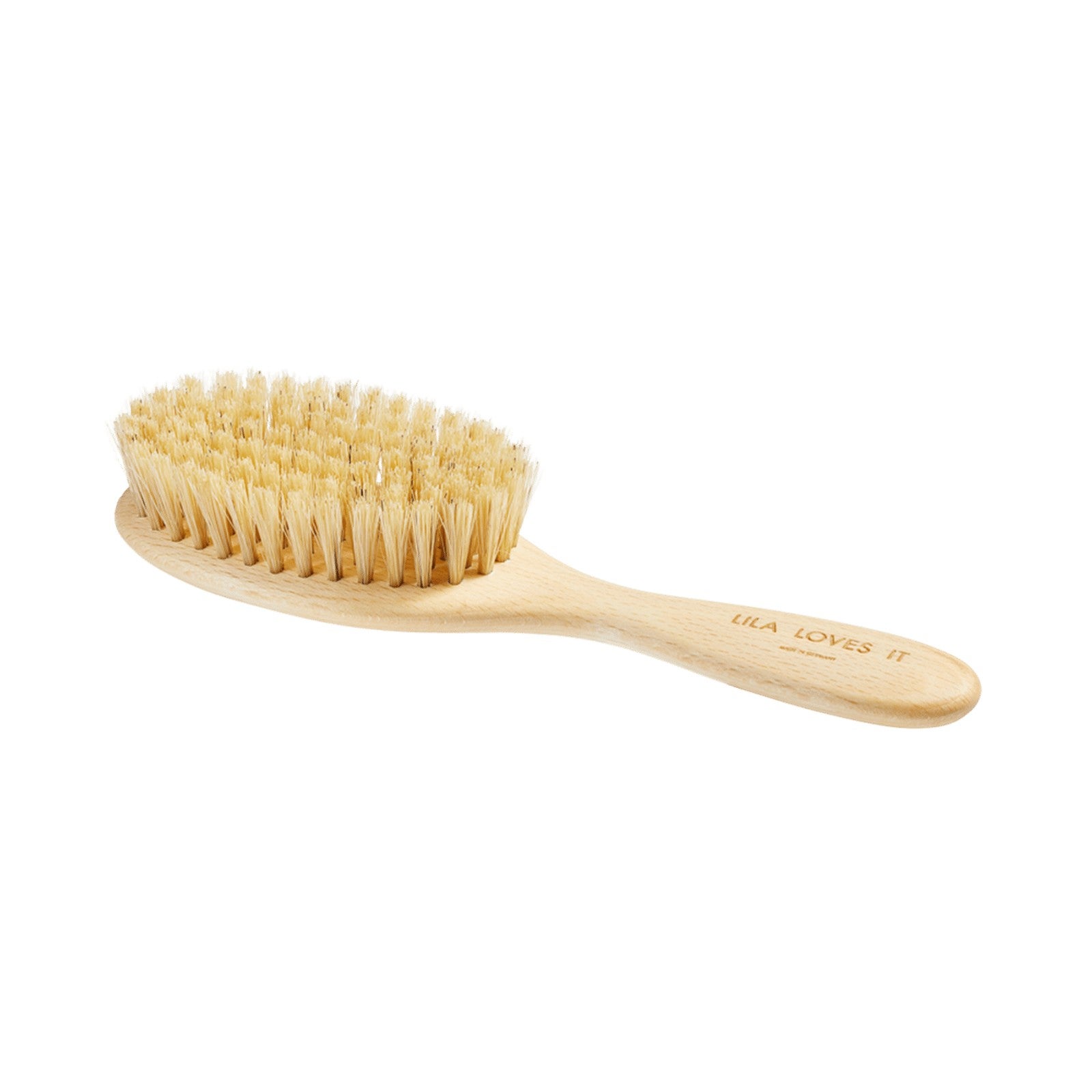 Wooden brush with long handle and light natural bristles