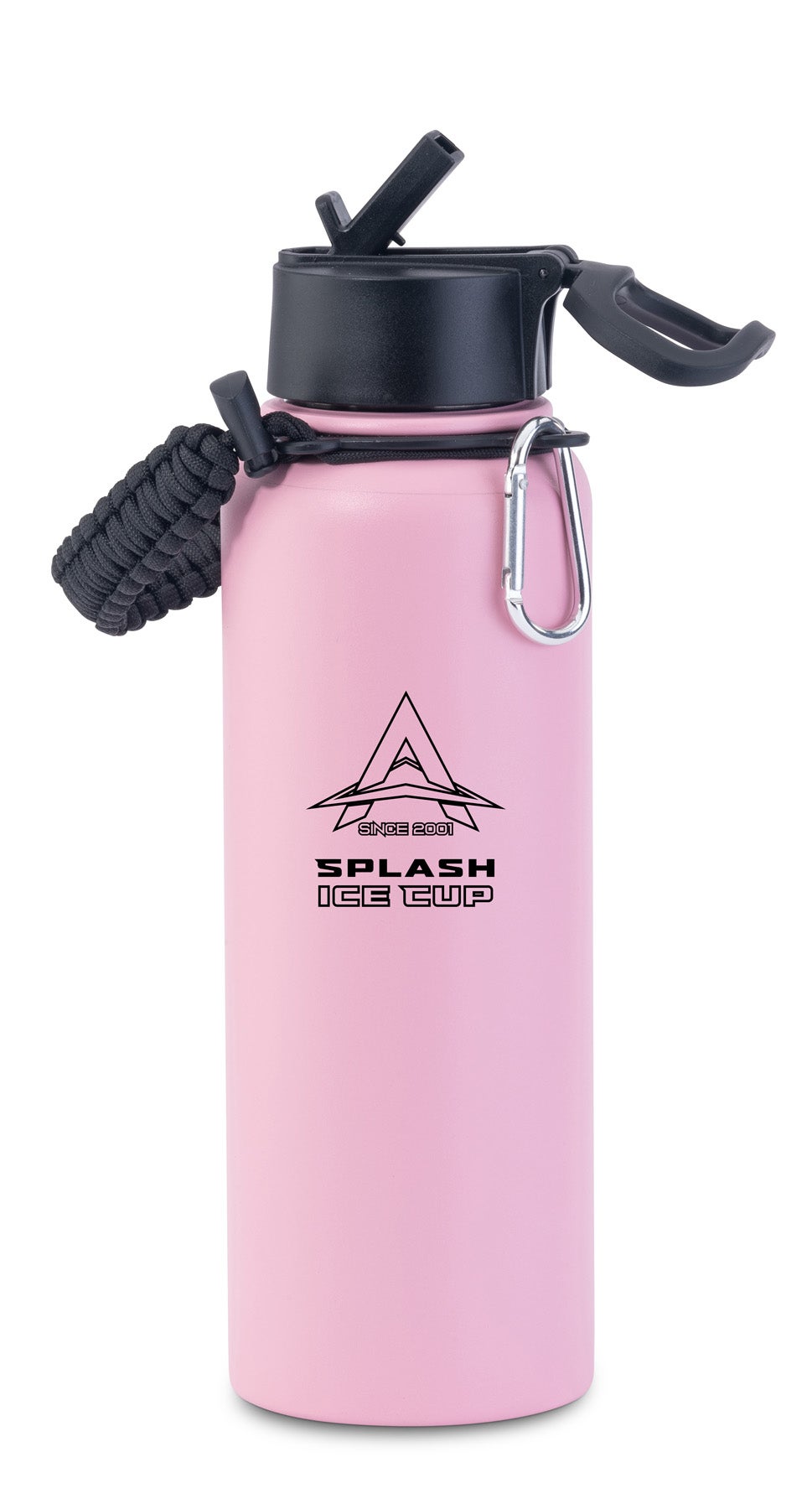 Splash Ice Cup Girl – rosafarbene 1200 ml Trinkflasche mit praktischem Trinkdeckel und Karabiner, stilvoll & robust für aktive Tage in der Natur