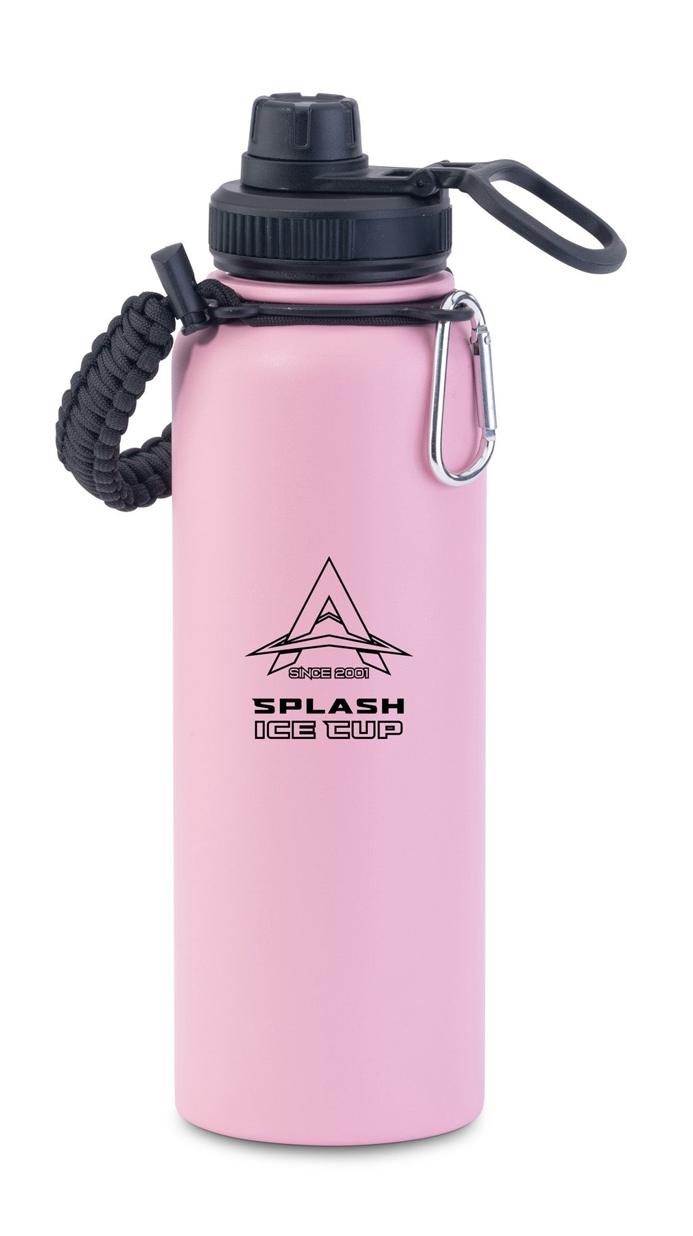 Splash Ice Cup Girl – robuste Trinkflasche in zartem Rosa mit 1200 ml Volumen, Schraubdeckel, Trageschlaufe und Karabiner, ideal für Outdoor-Momente mit Stil