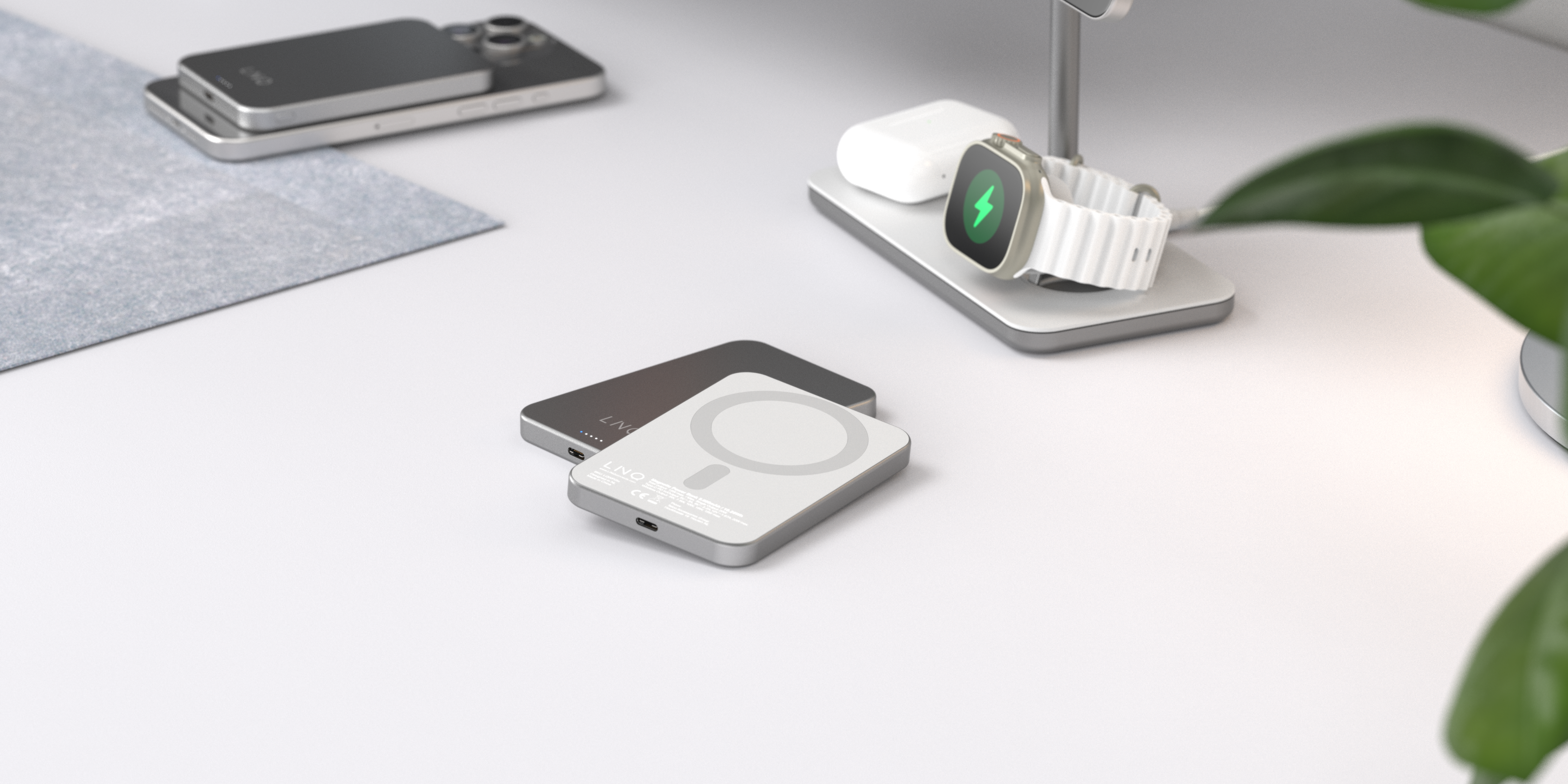 LINQ Draadloze powerbank met magnetische ring 5.000mAh grijs
