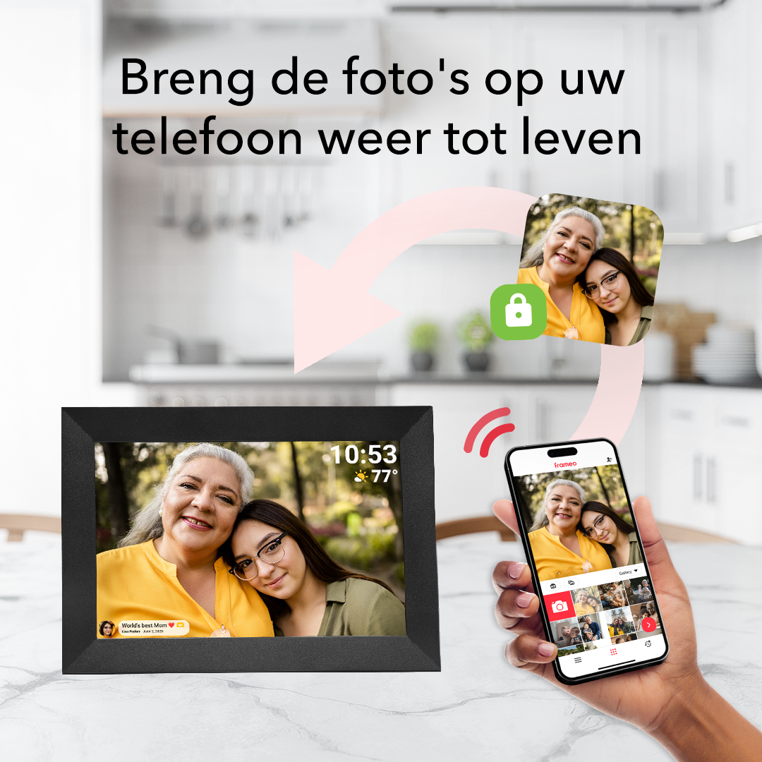 BeHello Digitale fotolijst met Frameo app 10.1 inch donker eikenhout