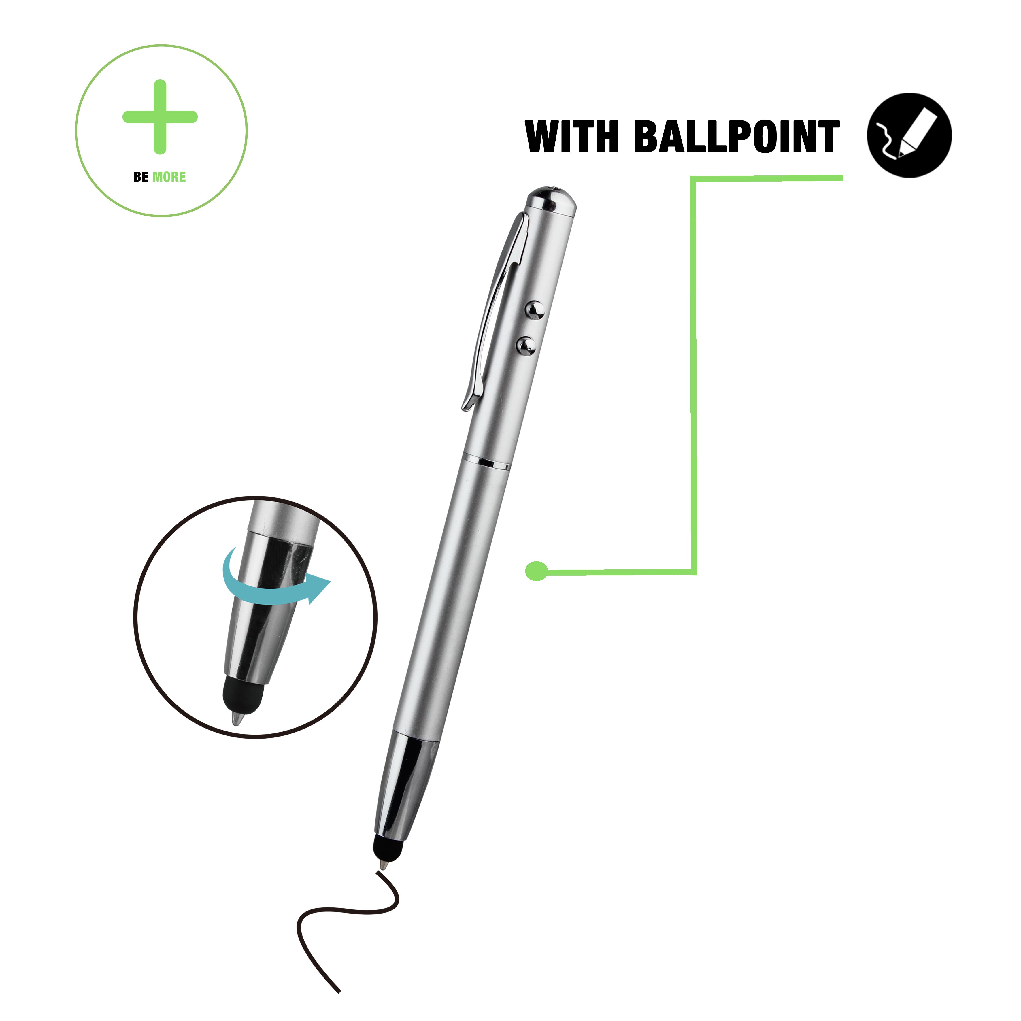 BeHello Stylus pen met laserpointer zilver