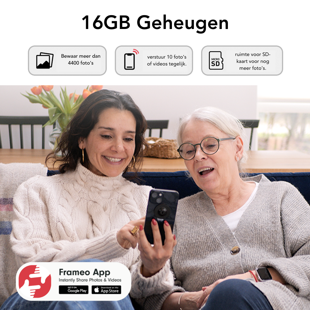 BeHello Digitale fotolijst met Frameo app 16GB licht eikenhout