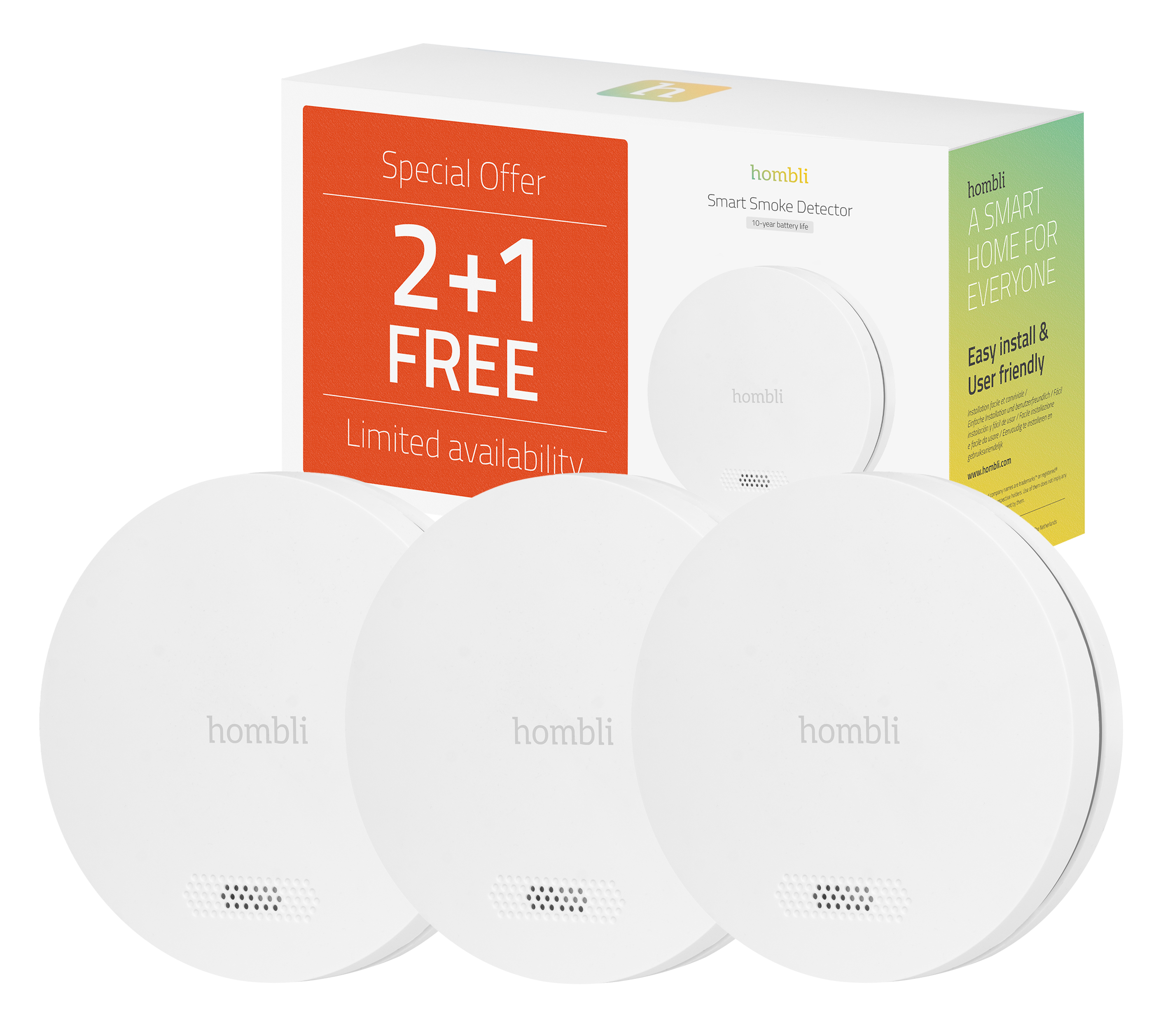 Hombli Slimme rookmelder 3 pack wit