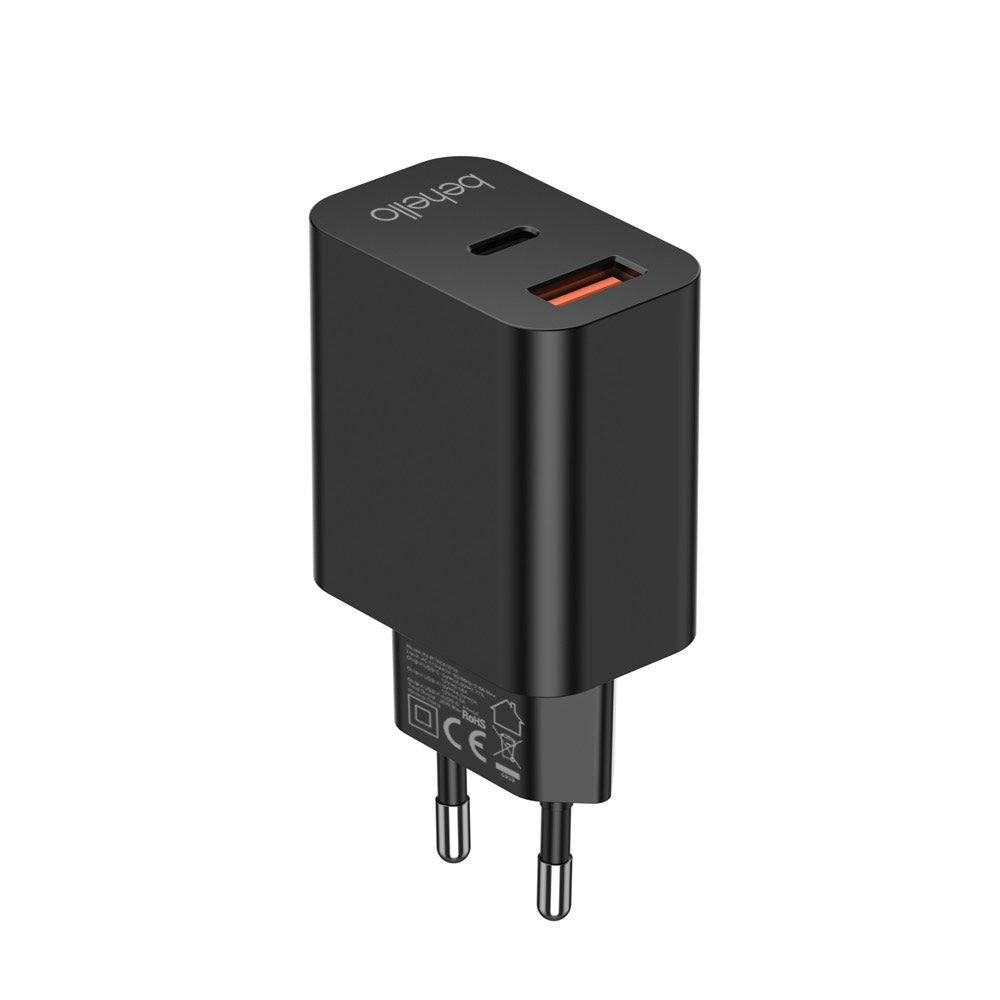 BeHello Oplader 25W met 2 poorten (USB-C en USB-A) zwart