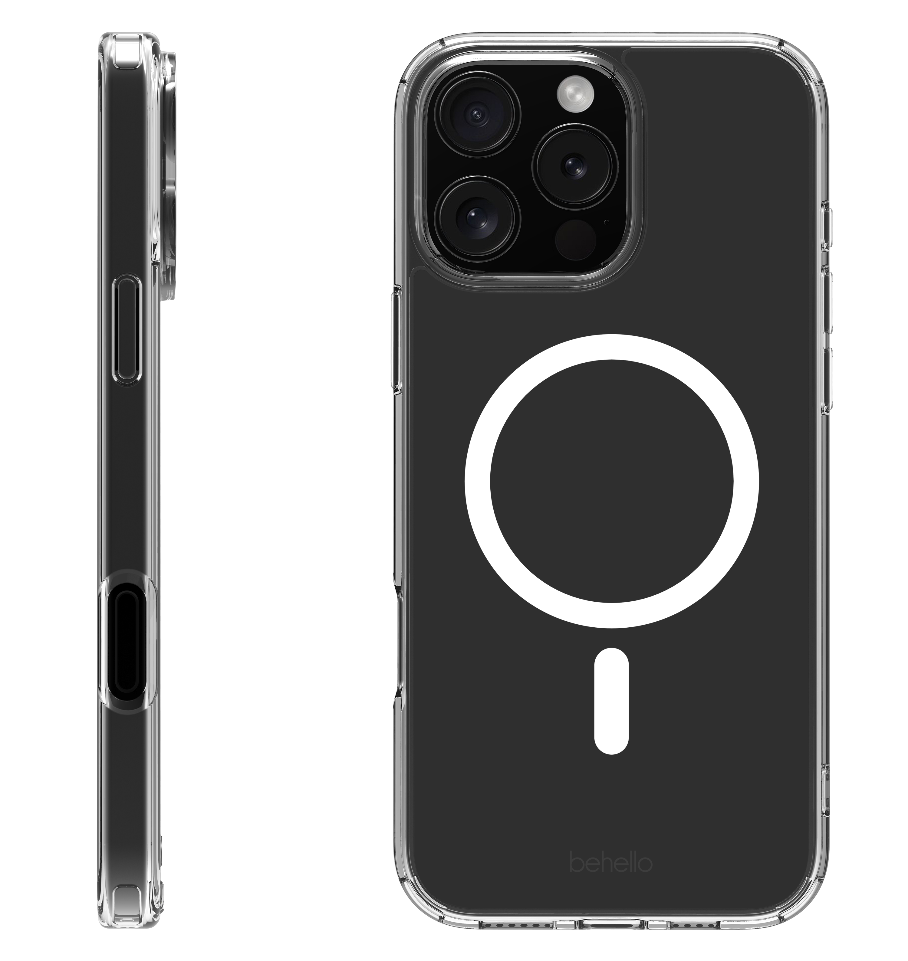 BeHello iPhone 16 Pro Max Clear case met magnetische ring zwart