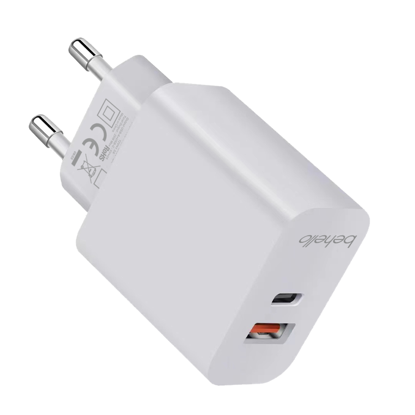 BeHello Oplader 25W met 2 poorten (USB-C en USB-A) wit