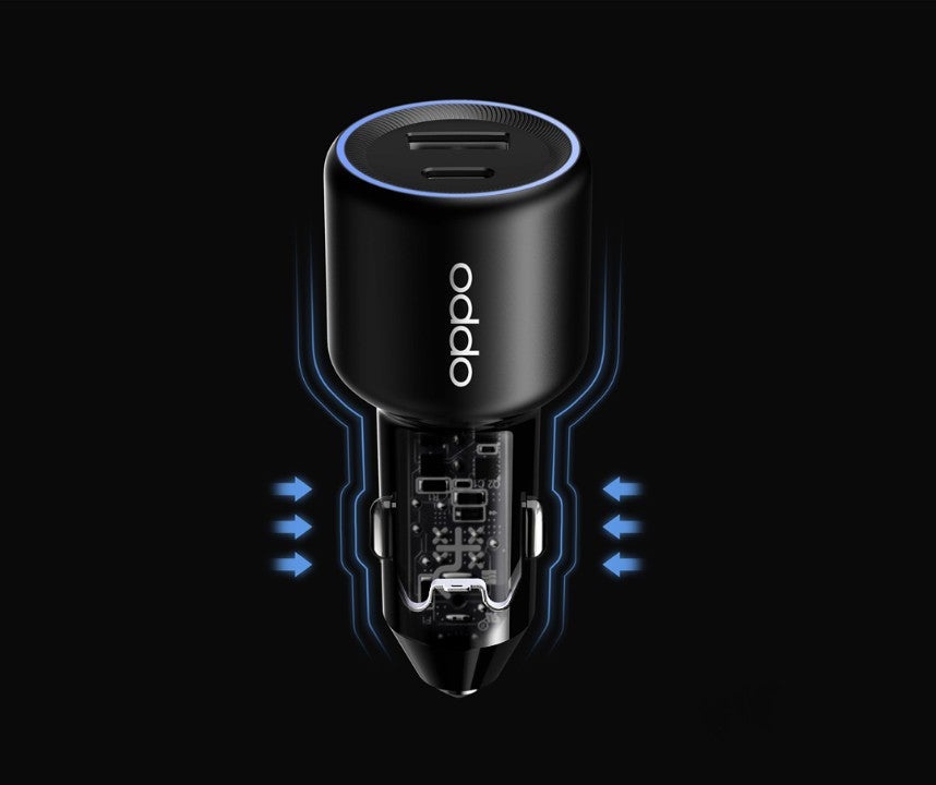 OPPO SUPERVOOC autolader 80W met 2 poorten (USB-C en USB-A) zwart