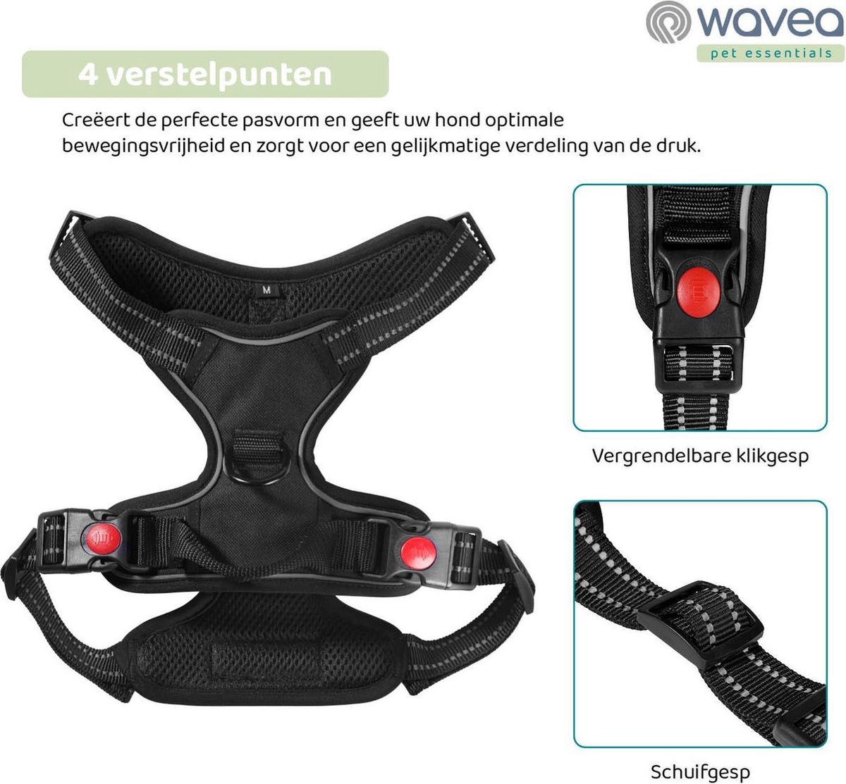 Wavea Hondenharnas maat S zwart