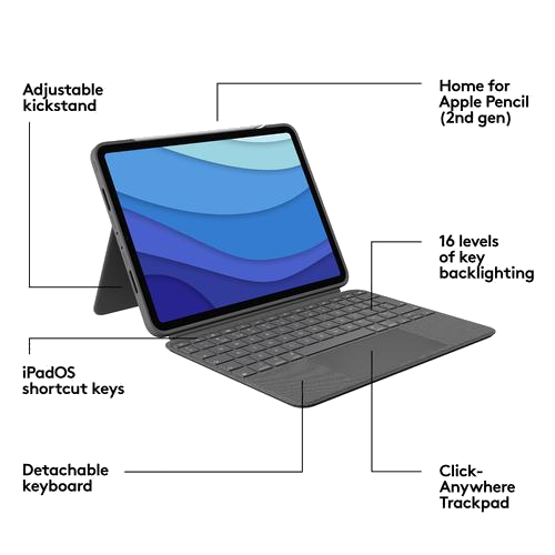 Logitech iPad Pro 11 inch (1e/2e/3e generatie) Combo touch toetsenbordcase grijs