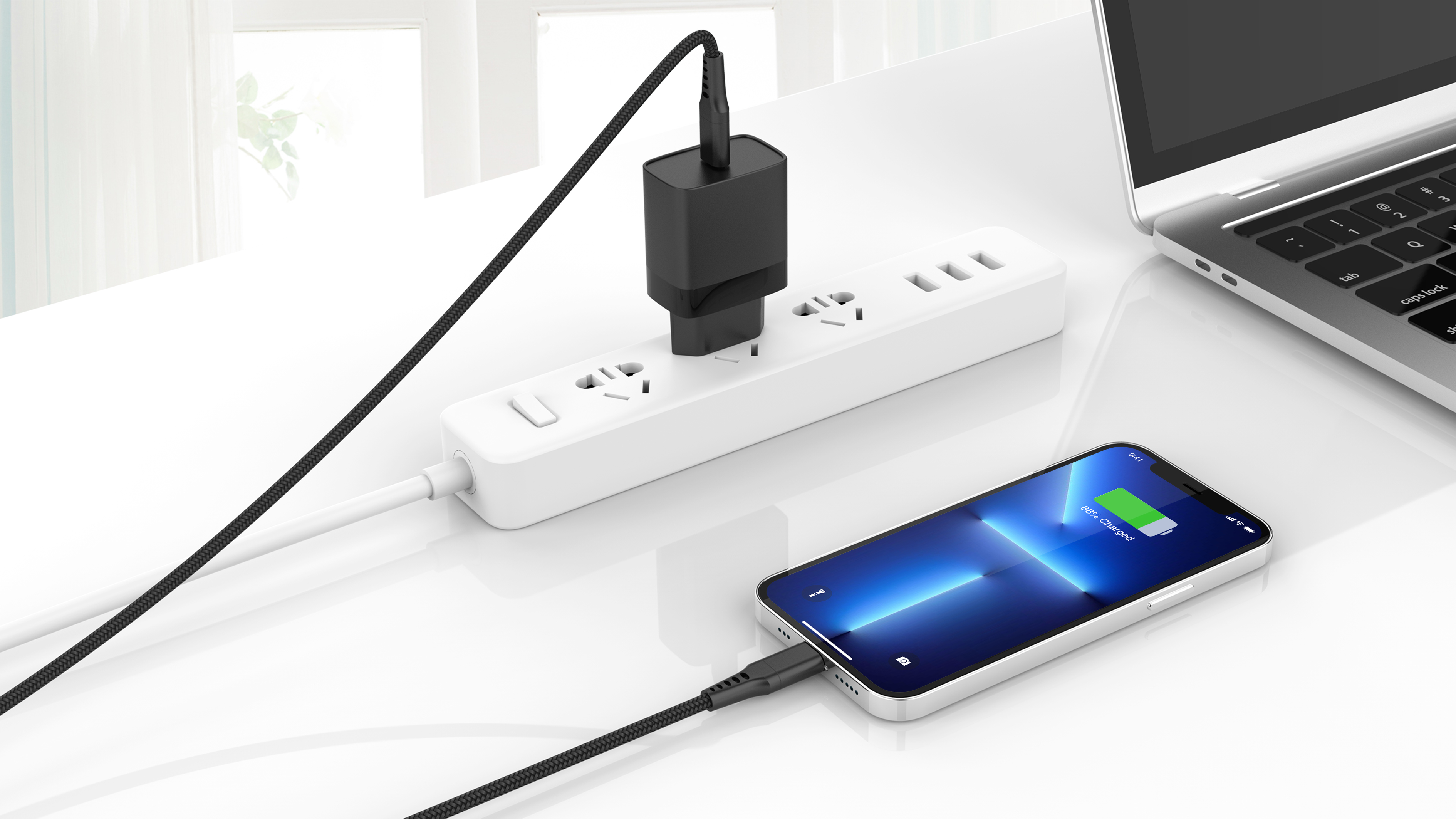 BeHello USB-C naar USB-C kabel geweven 1m zwart