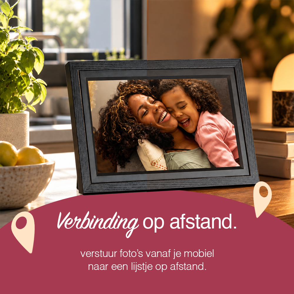 BeHello Digitale fotolijst met Frameo app 15.6 inch donker eikenhout