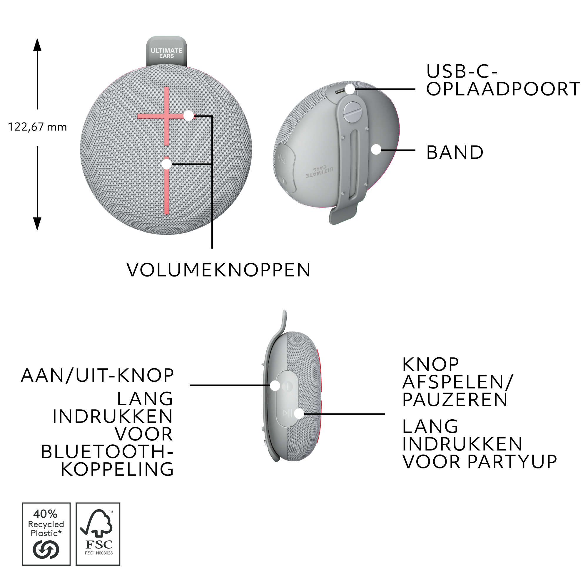Ultimate Ears Miniroll Bluetooth speaker grijs