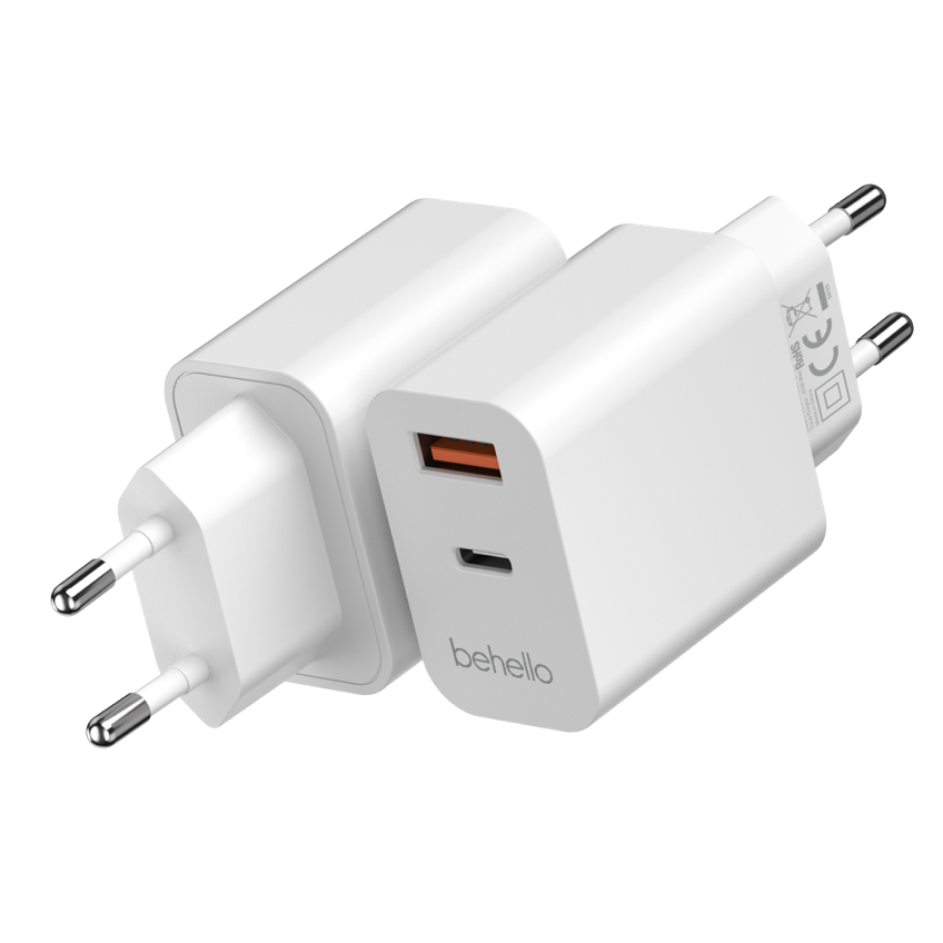 BeHello Oplader 25W met 2 poorten (USB-C en USB-A) wit