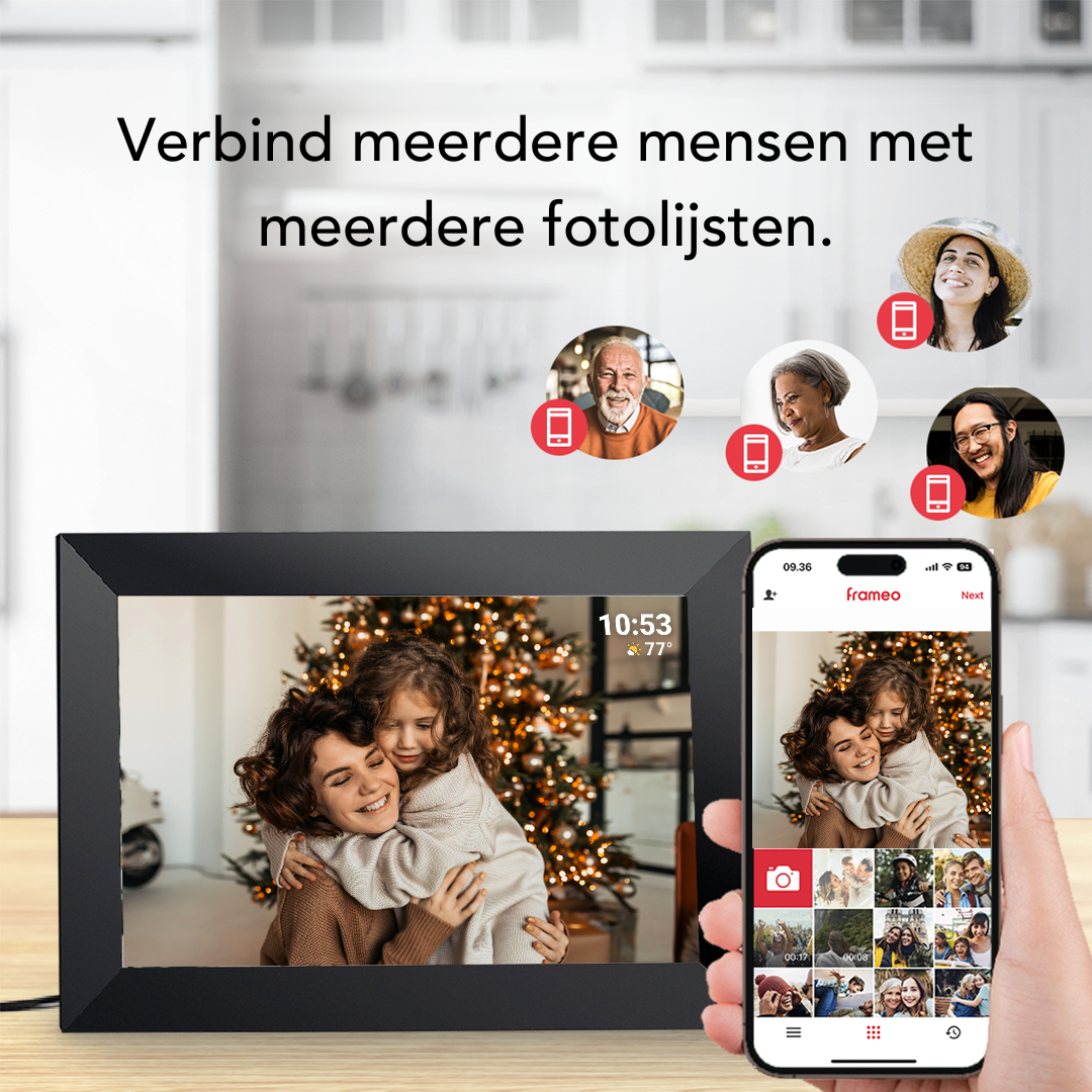 BeHello Digitale fotolijst met Frameo app 16GB zwart