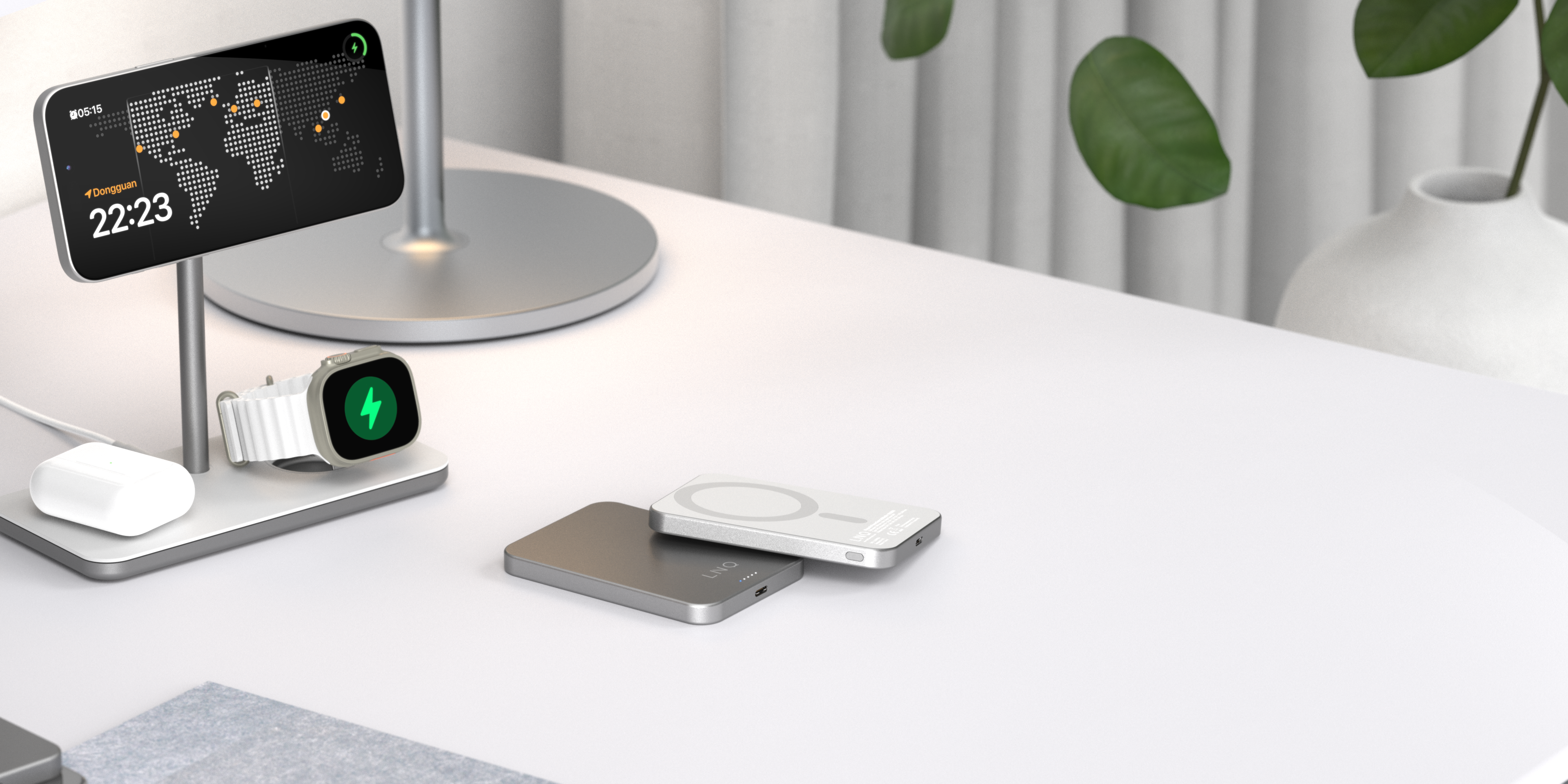 LINQ Draadloze powerbank met magnetische ring 5.000mAh grijs