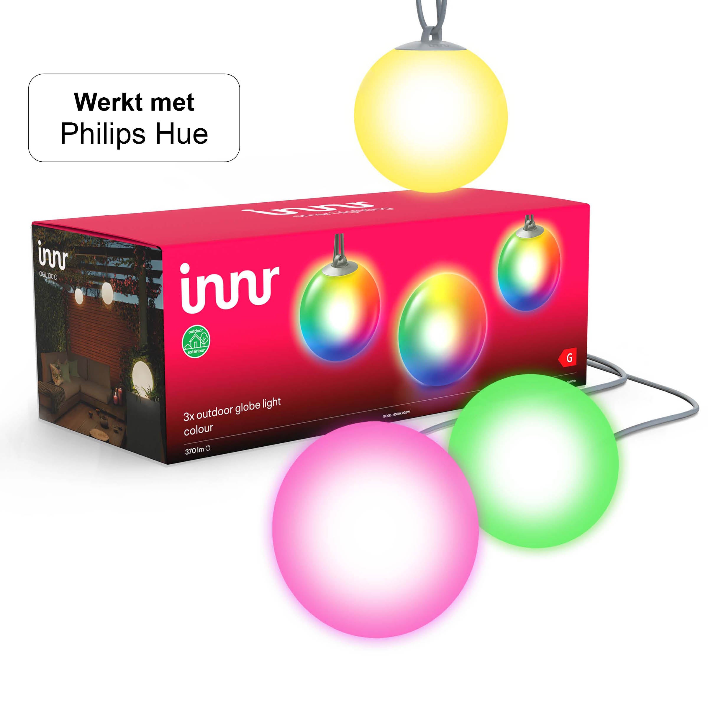 Innr Slimme buitenverlichting globe 3-pack wit