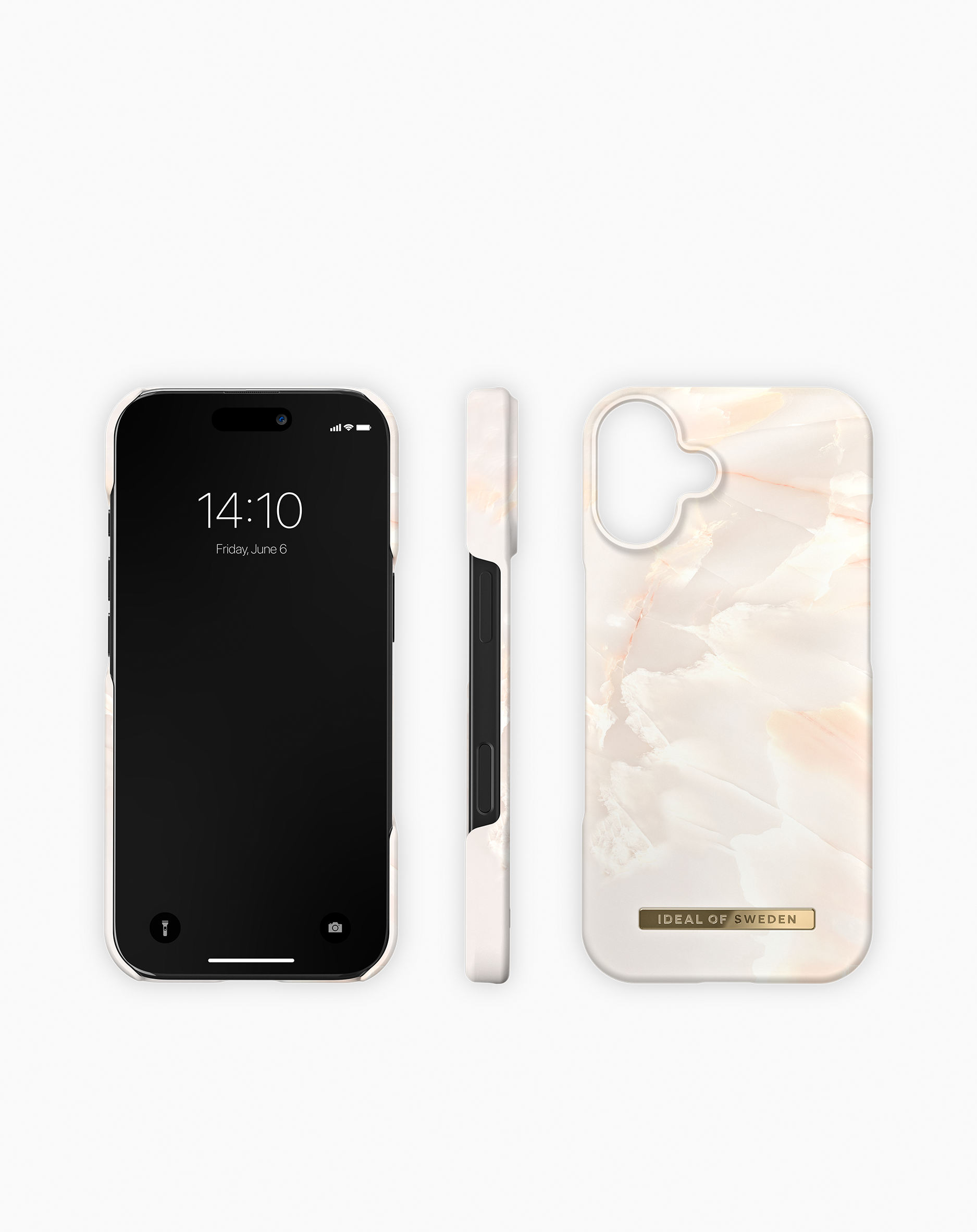 iDeal of Sweden iPhone 16 Fashion back case met magnetische ring rose pearl marble