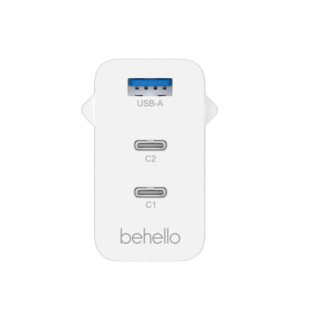 BeHello Oplader met 3 poorten 65W (USB-C en USB-A) wit