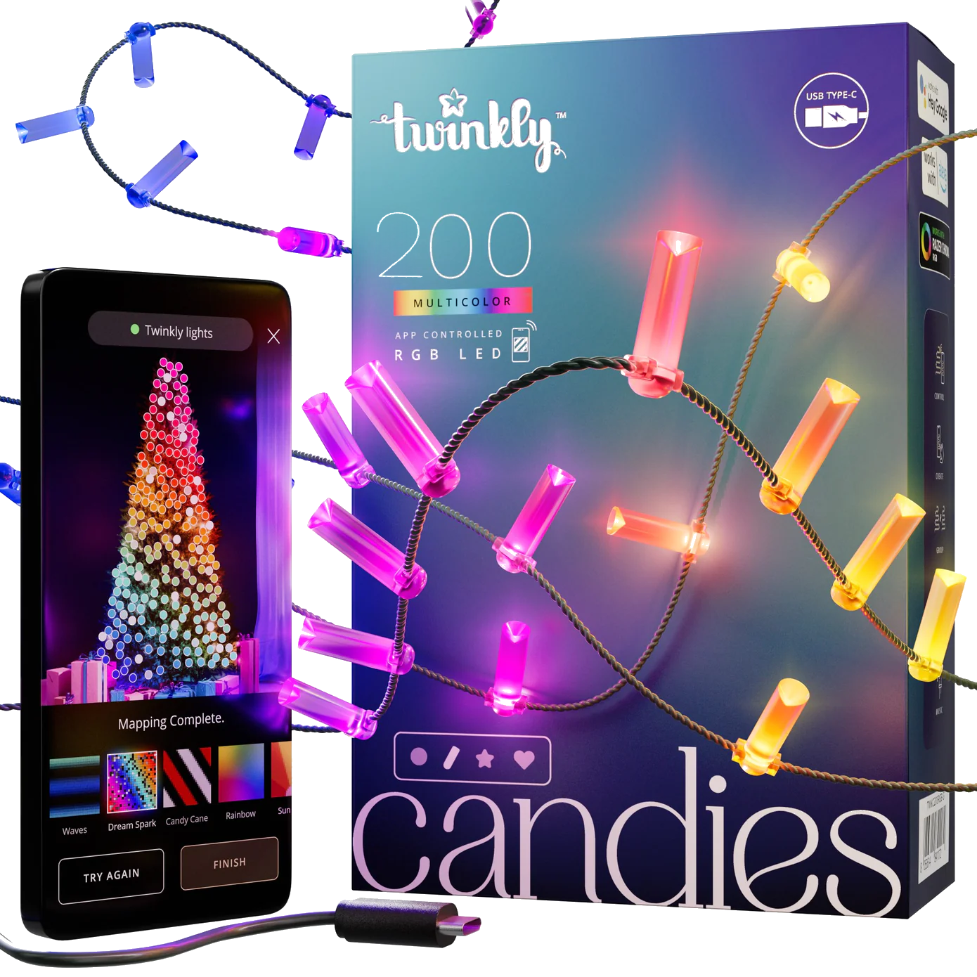 Twinkly Candies Candle slimme lichtsnoer RGB 200 lamps groen