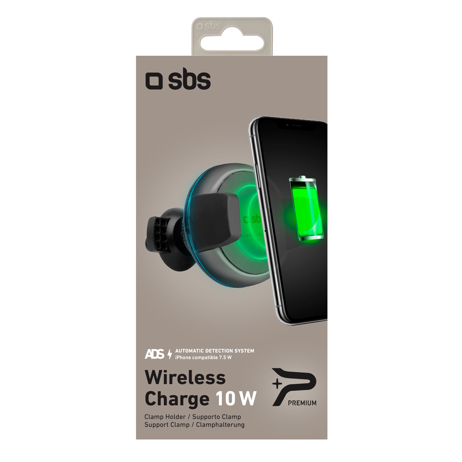 SBS Draadloze autolader 10W zwart