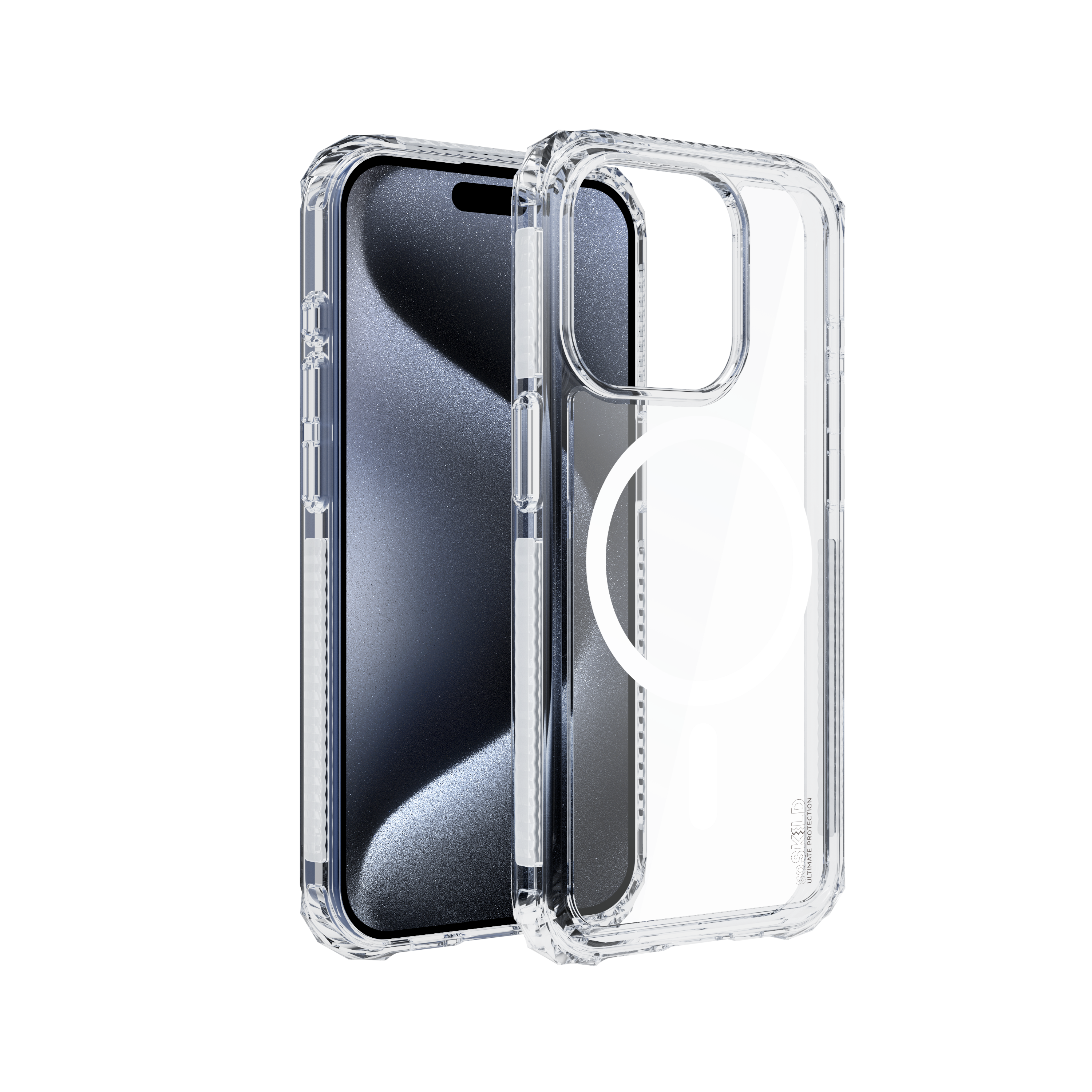 SoSkild iPhone 15 Pro Defend heavy impact case met magnetische ring transparant
