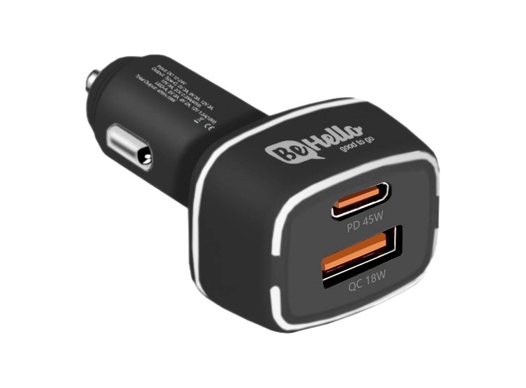 BeHello Autolader met 2 poorten 45W (USB-C en USB-A) zwart