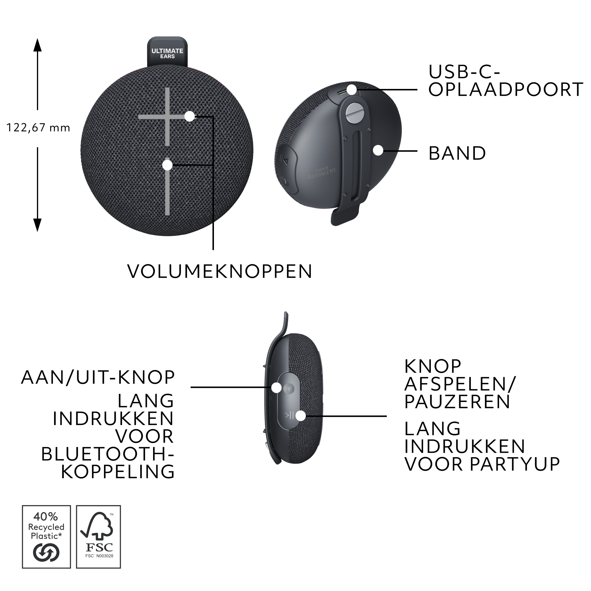 Ultimate Ears Miniroll bluetooth speaker zwart