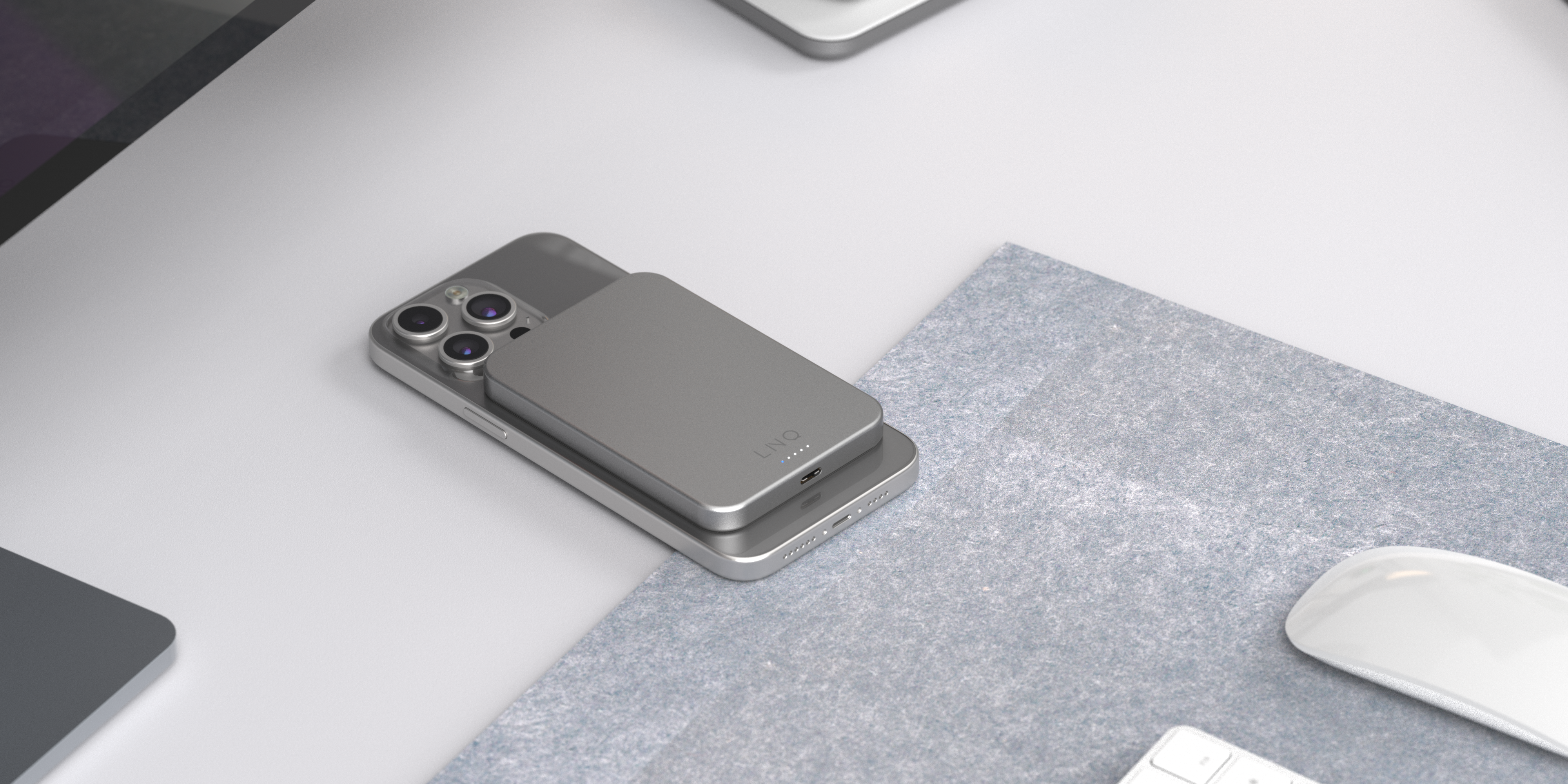 LINQ Draadloze powerbank met magnetische ring 5.000mAh grijs