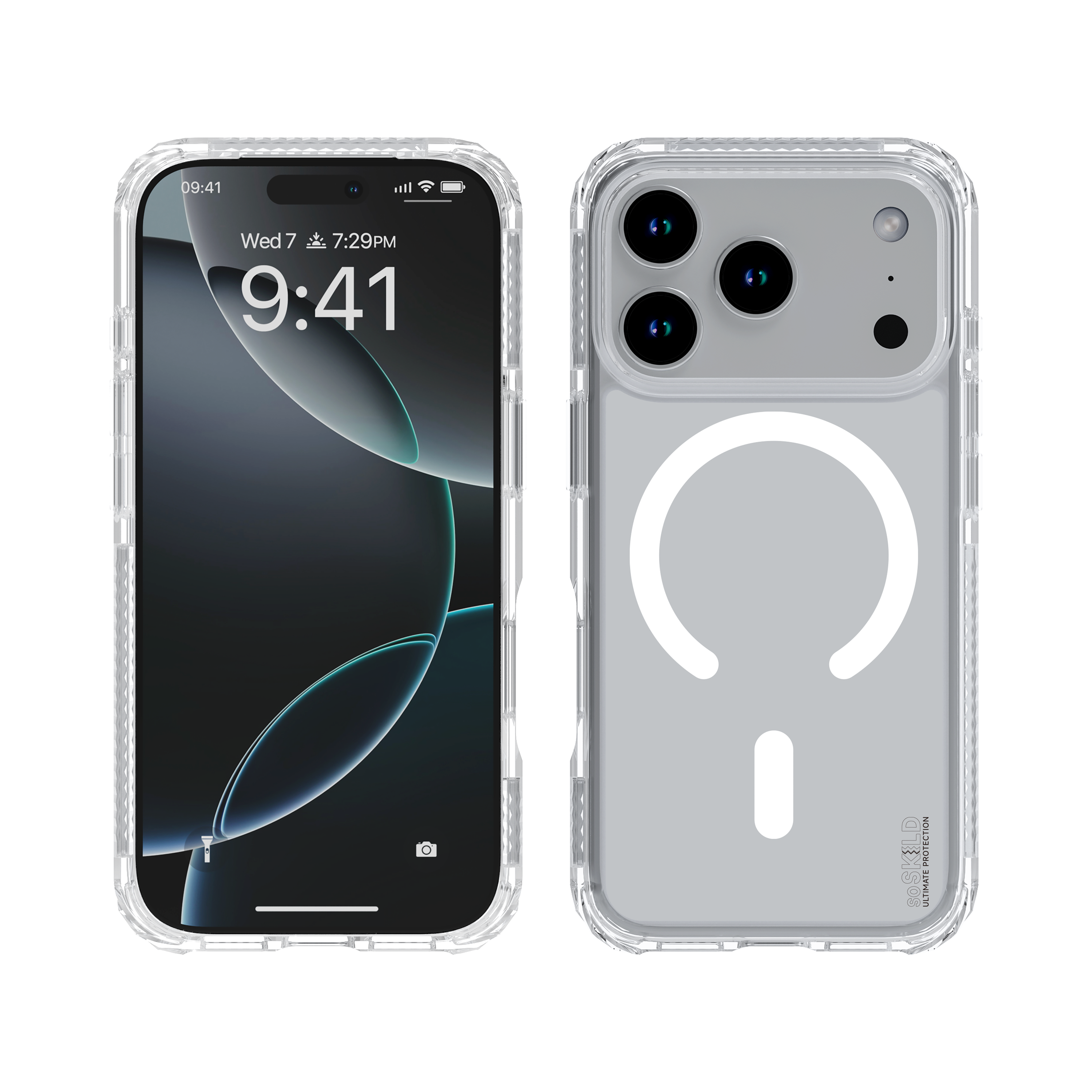 SoSkild iPhone 17 Pro Defend heavy impact case met magnetische ring transparant