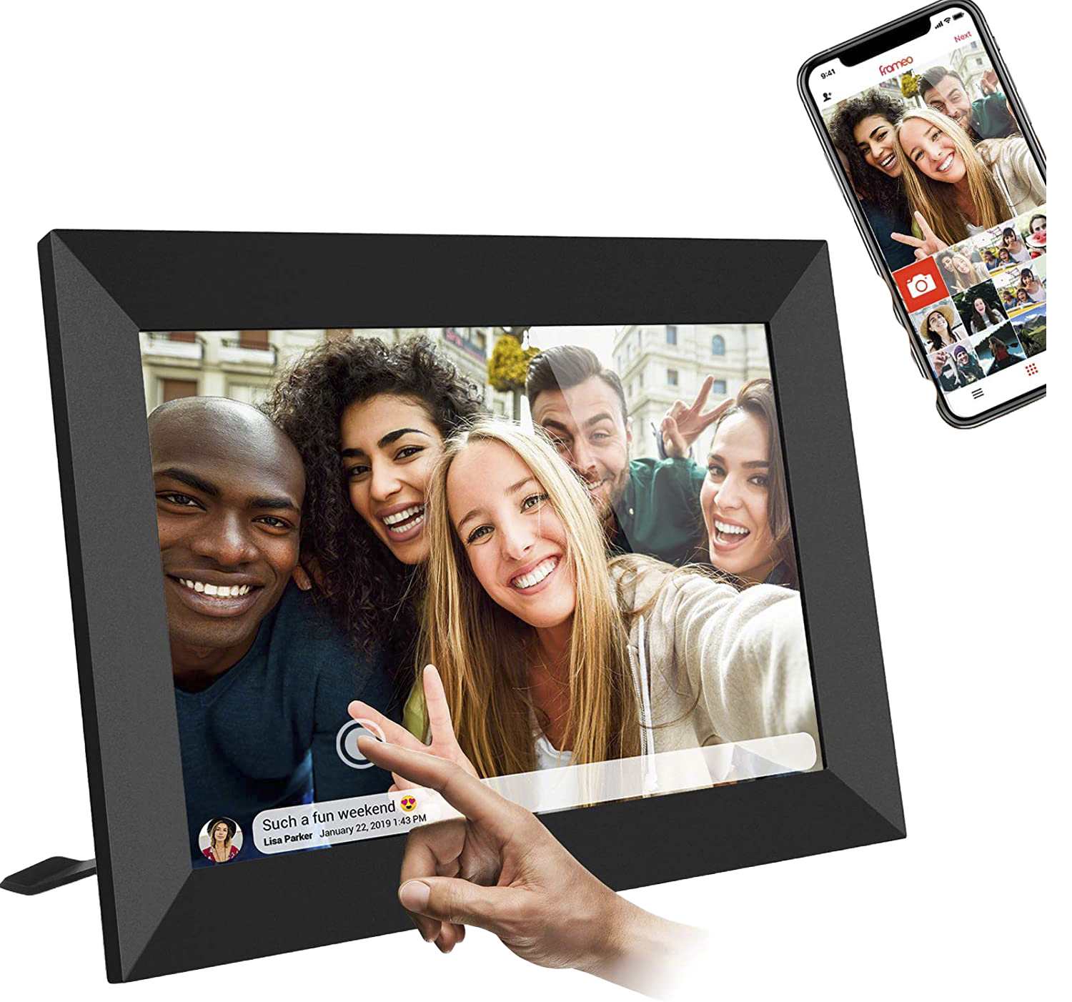 BeHello Digitale fotolijst met Frameo app 16GB zwart