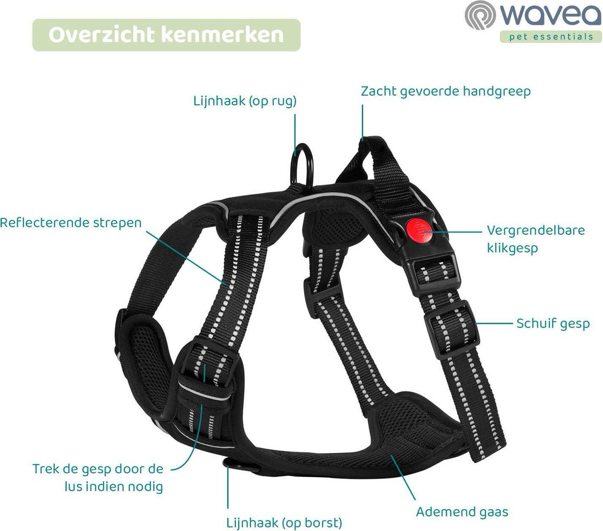 Wavea Hondenharnas maat S zwart