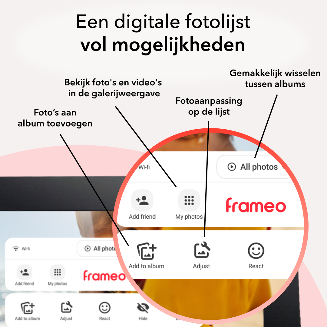 BeHello Digitale fotolijst met Frameo app 16GB licht eikenhout