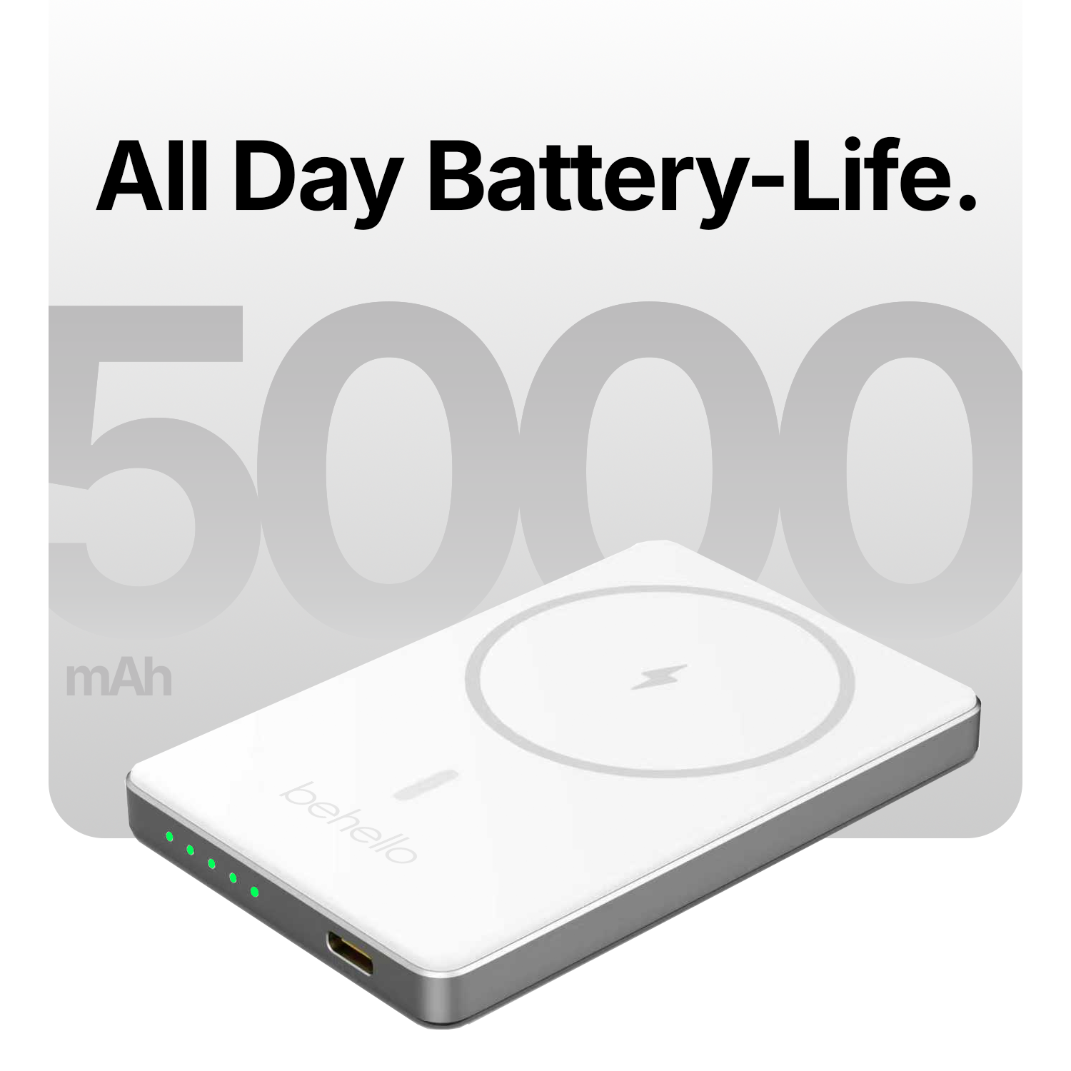 BeHello Draadloze powerbank 5000mAh wit