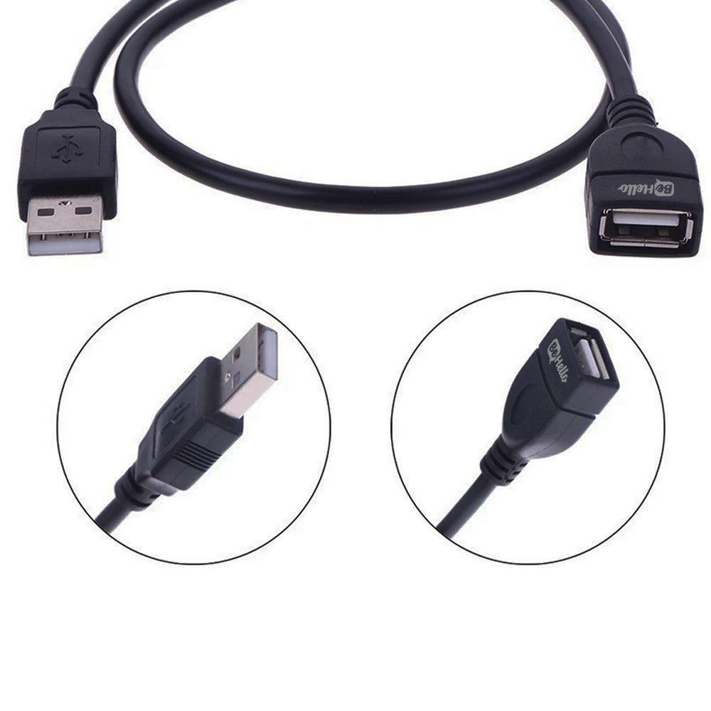 BeHello Verlengkabel USB-A (female) naar USB-A (male) 2m zwart