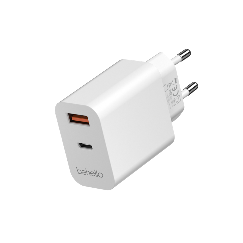 BeHello Oplader 25W met 2 poorten (USB-C en USB-A) wit