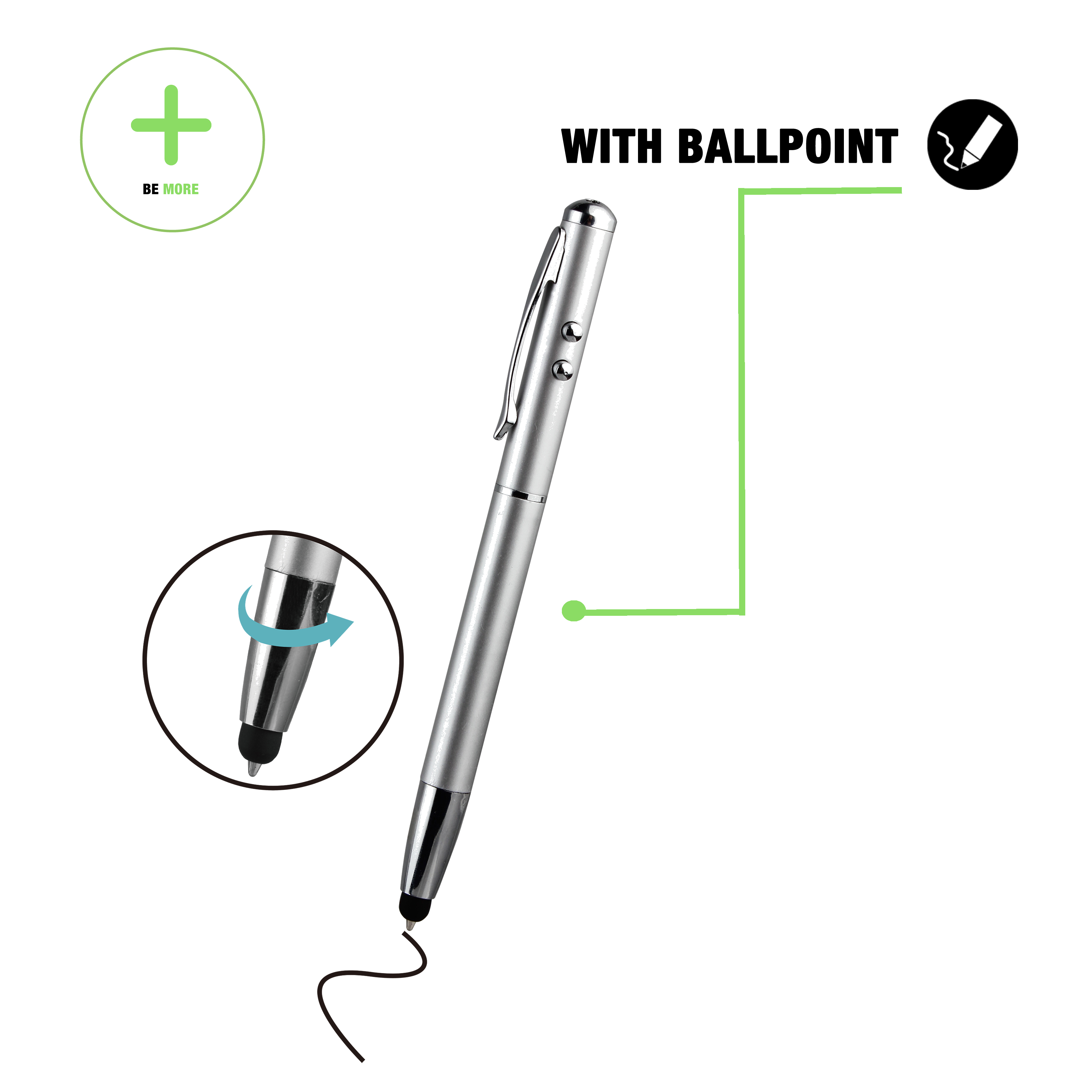 BeHello Stylus pen met laserpointer zilver