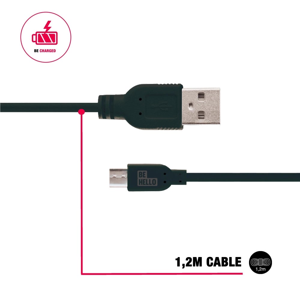 BeHello USB-A naar Micro-USB kabel 1.2m zwart