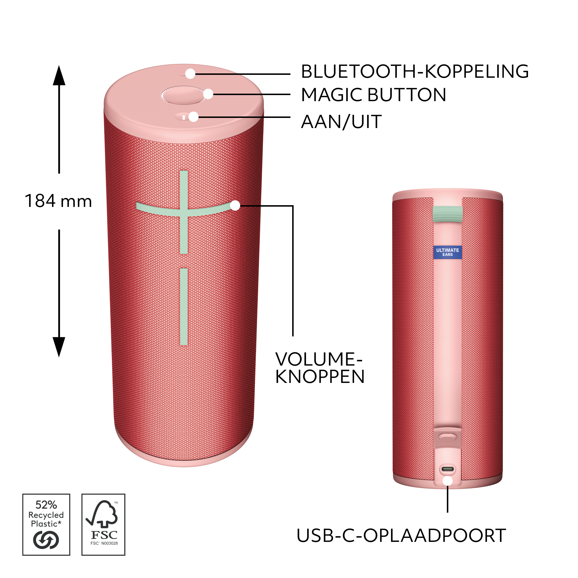 Ultimate Ears Boom 4 bluetooth speaker roze