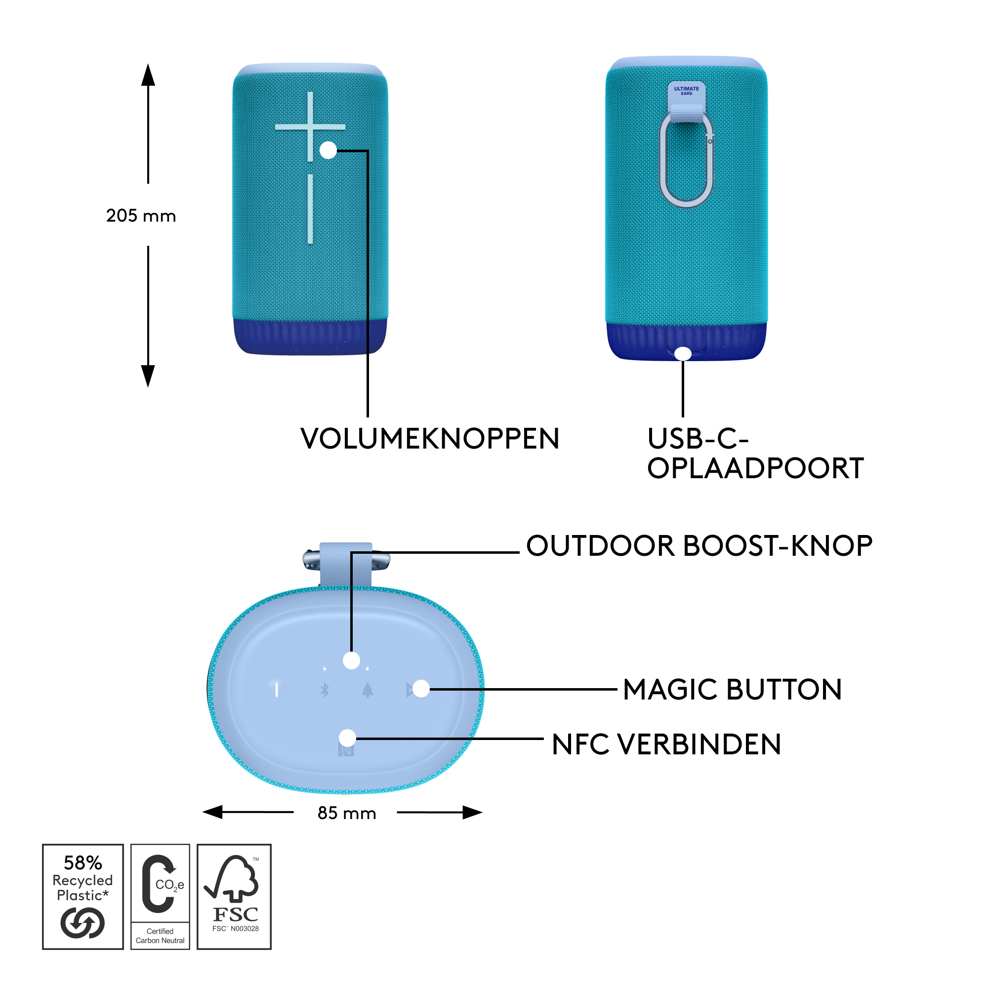 Ultimate Ears Everboom 4 bluetooth speaker blauw