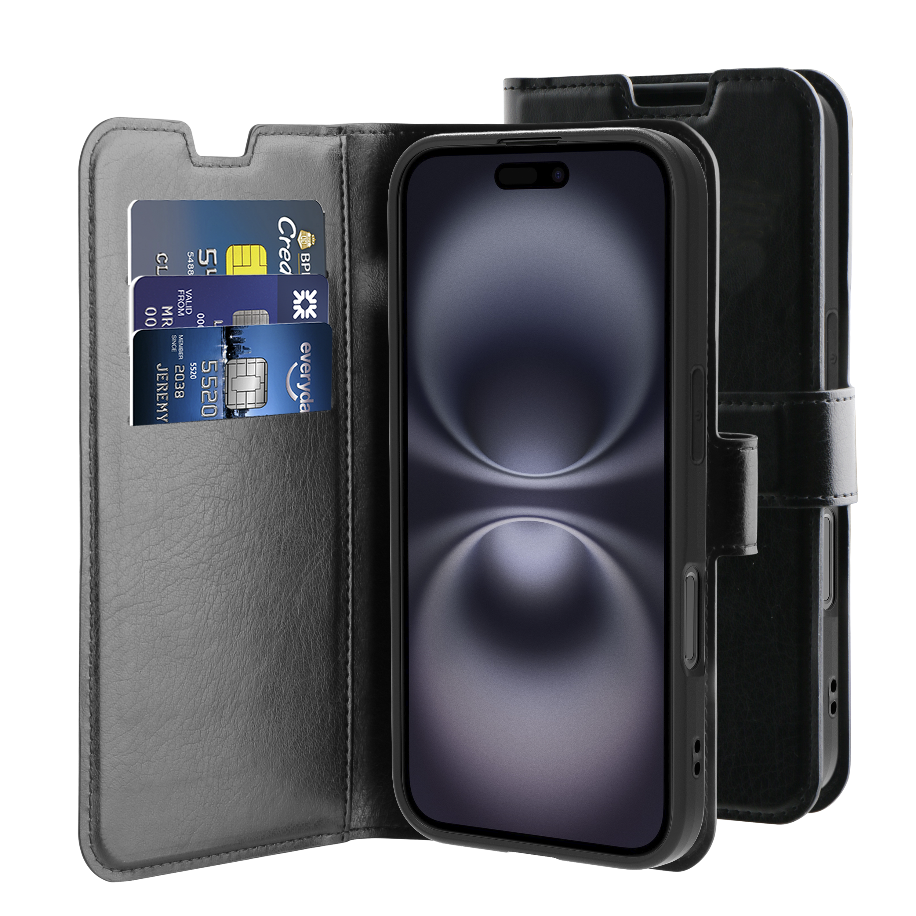BeHello iPhone 17 Gel wallet case met magnetische ring zwart