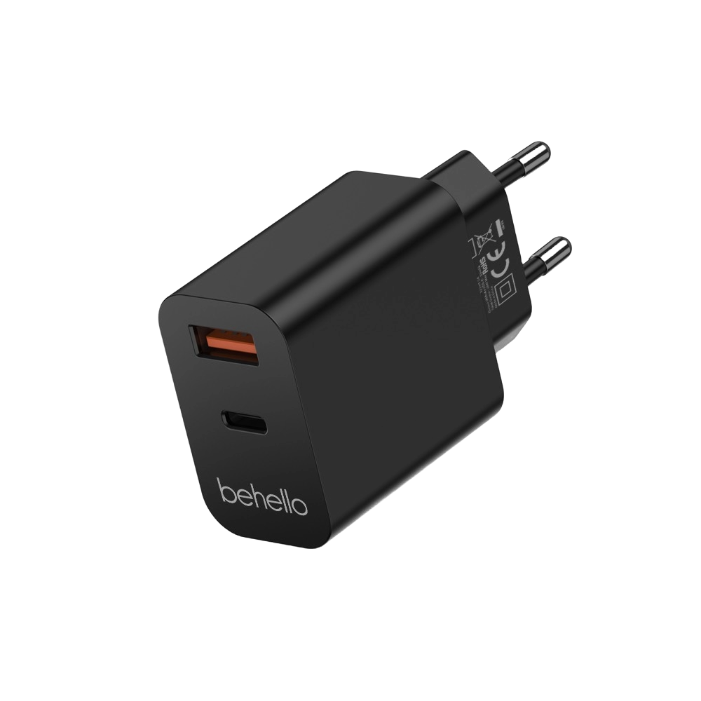 BeHello Oplader 25W met 2 poorten (USB-C en USB-A) zwart