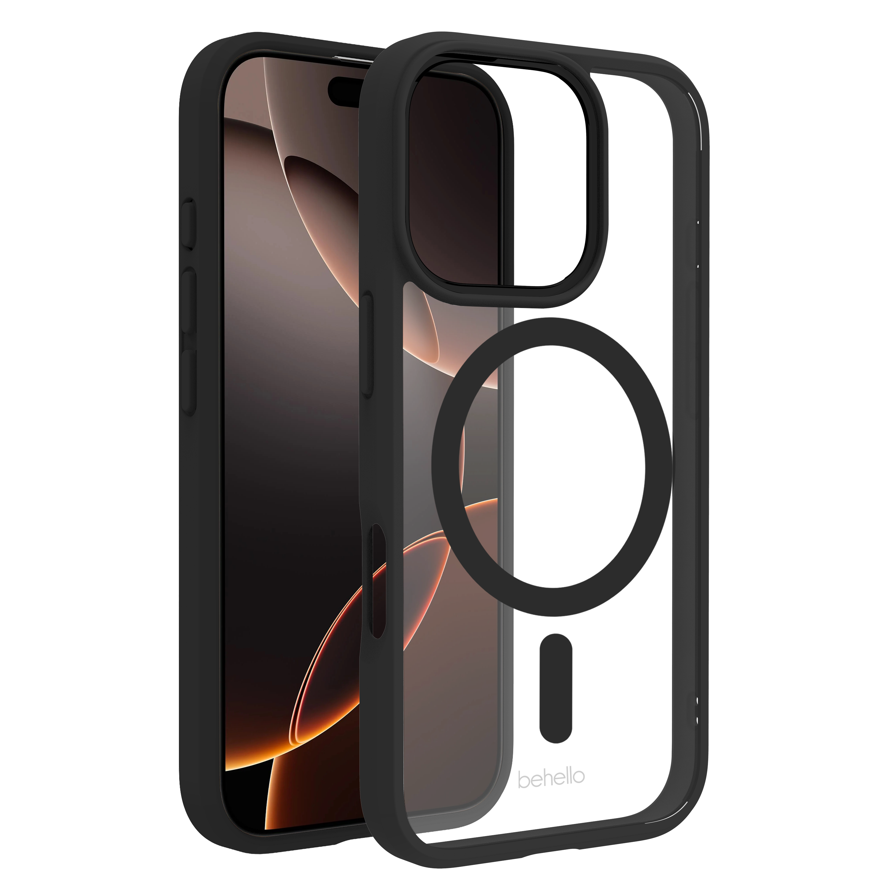 BeHello iPhone 16 Pro Clear case met magnetische ring zwart