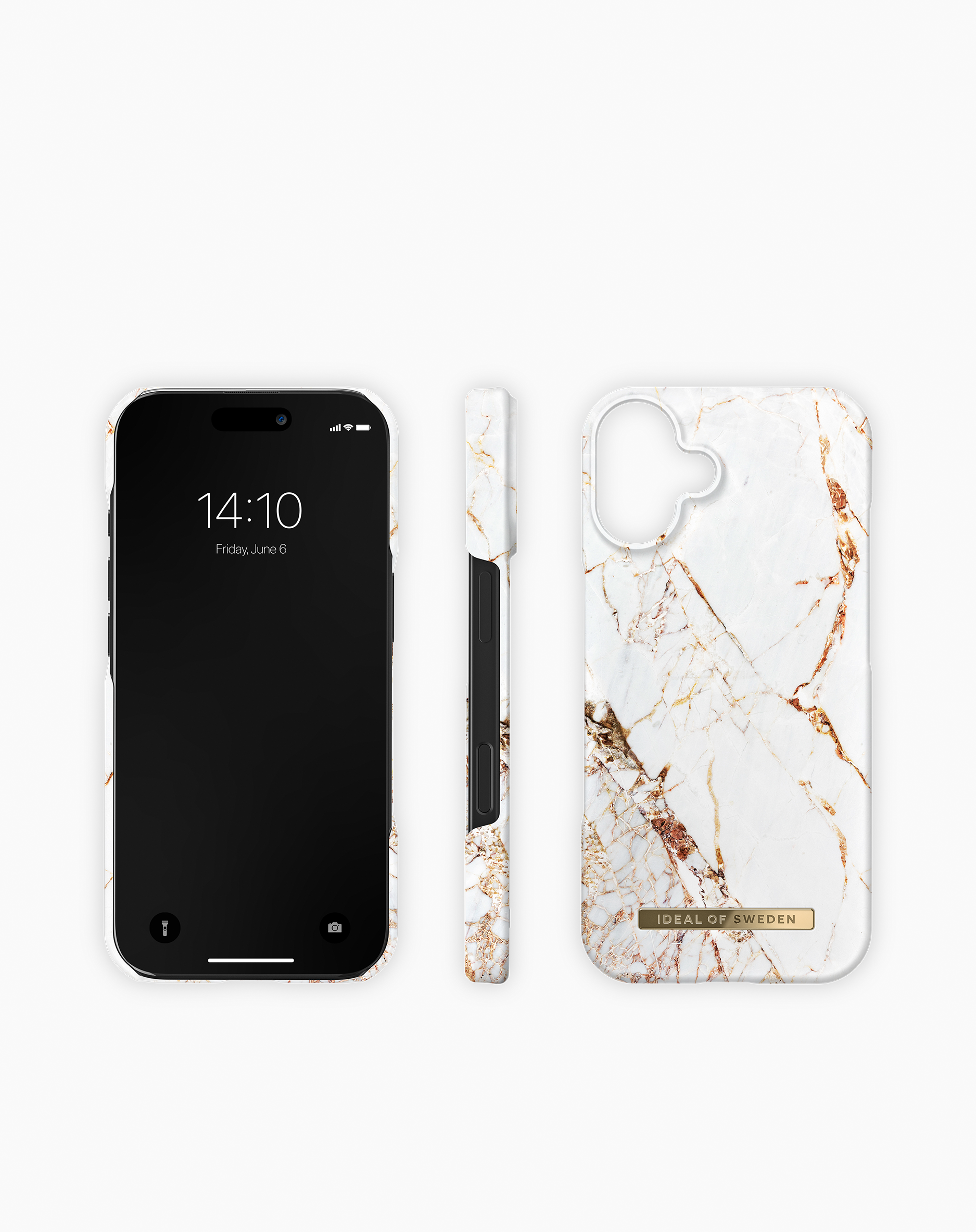 iDeal of Sweden iPhone 16 Fashion back case met magnetische ring carrara gold