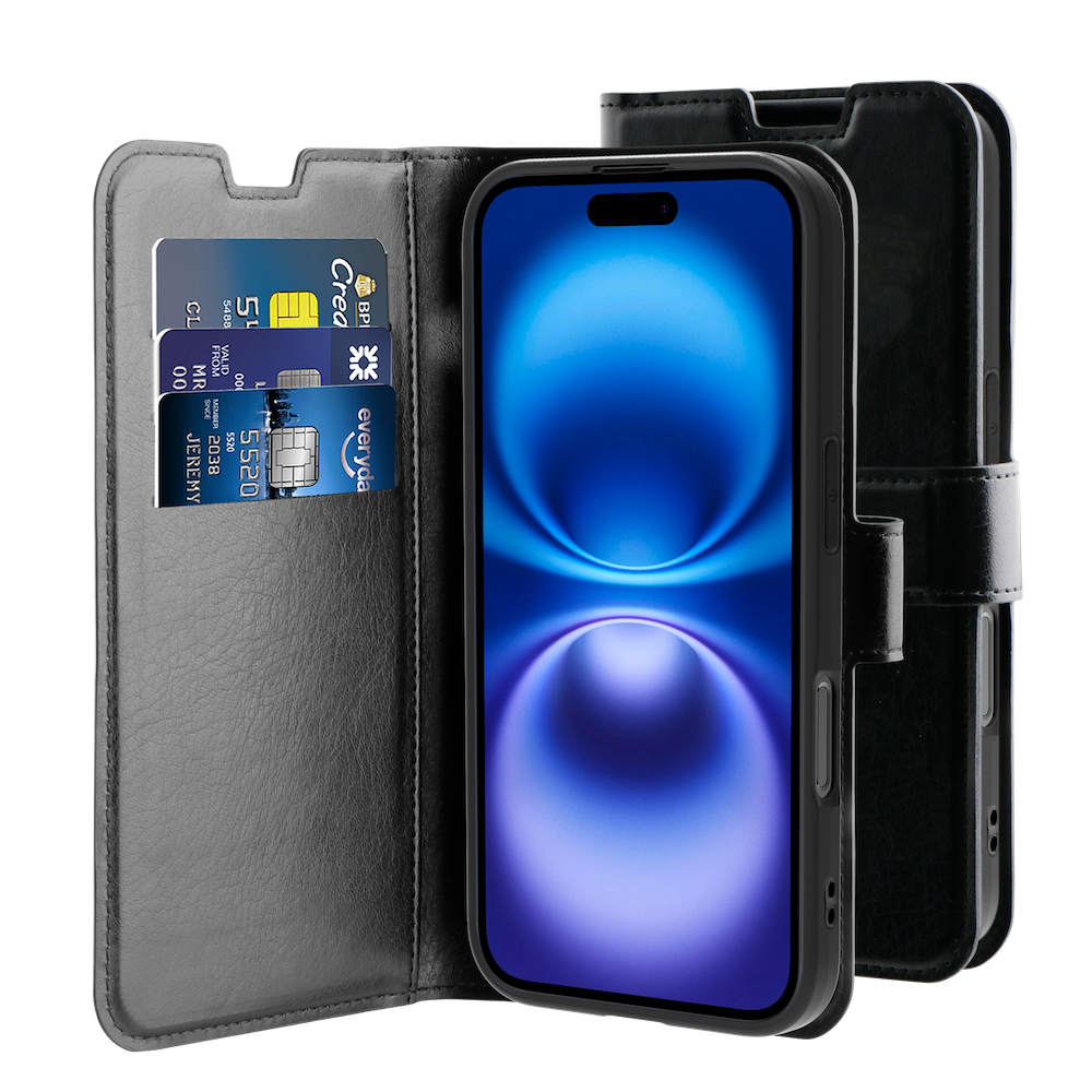 Behello iPhone 16 Plus Gel wallet case zwart