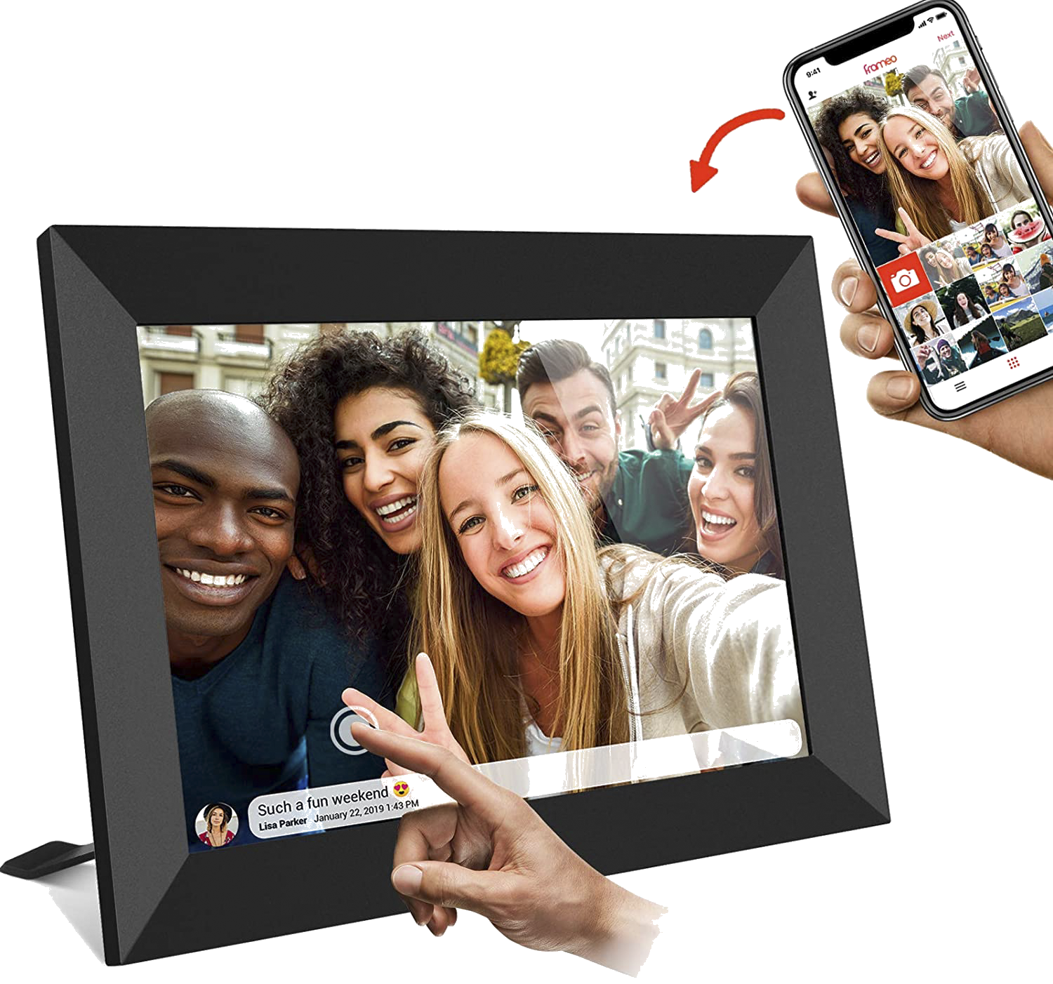 BeHello Digitale fotolijst met Frameo app 16GB zwart